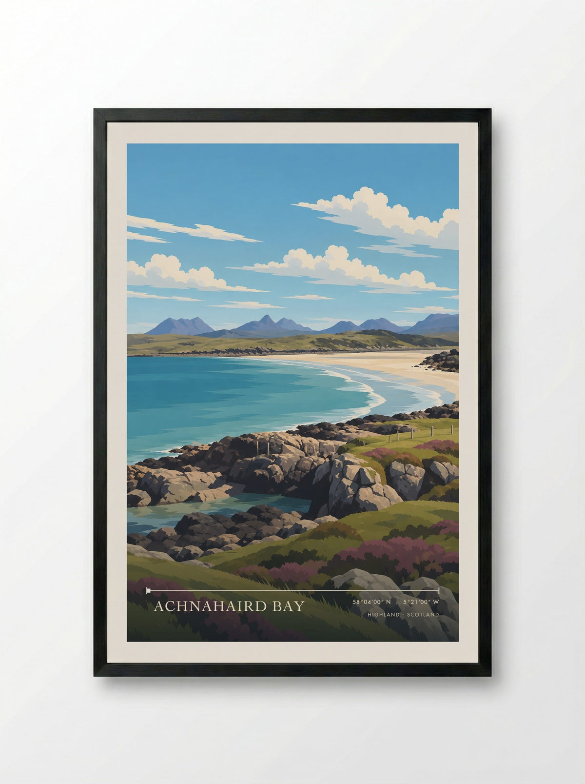 Achnahaird Bay, Highland | Travel Poster - Framed Print Black