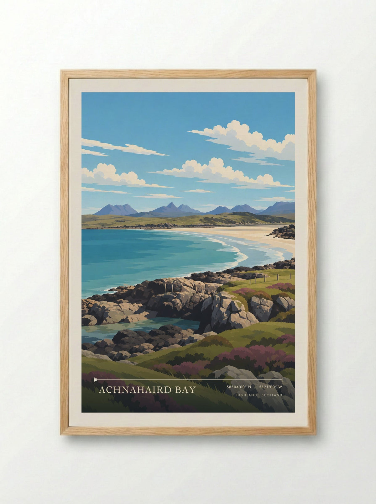 Achnahaird Bay, Highland | Travel Poster - Framed Print Wood