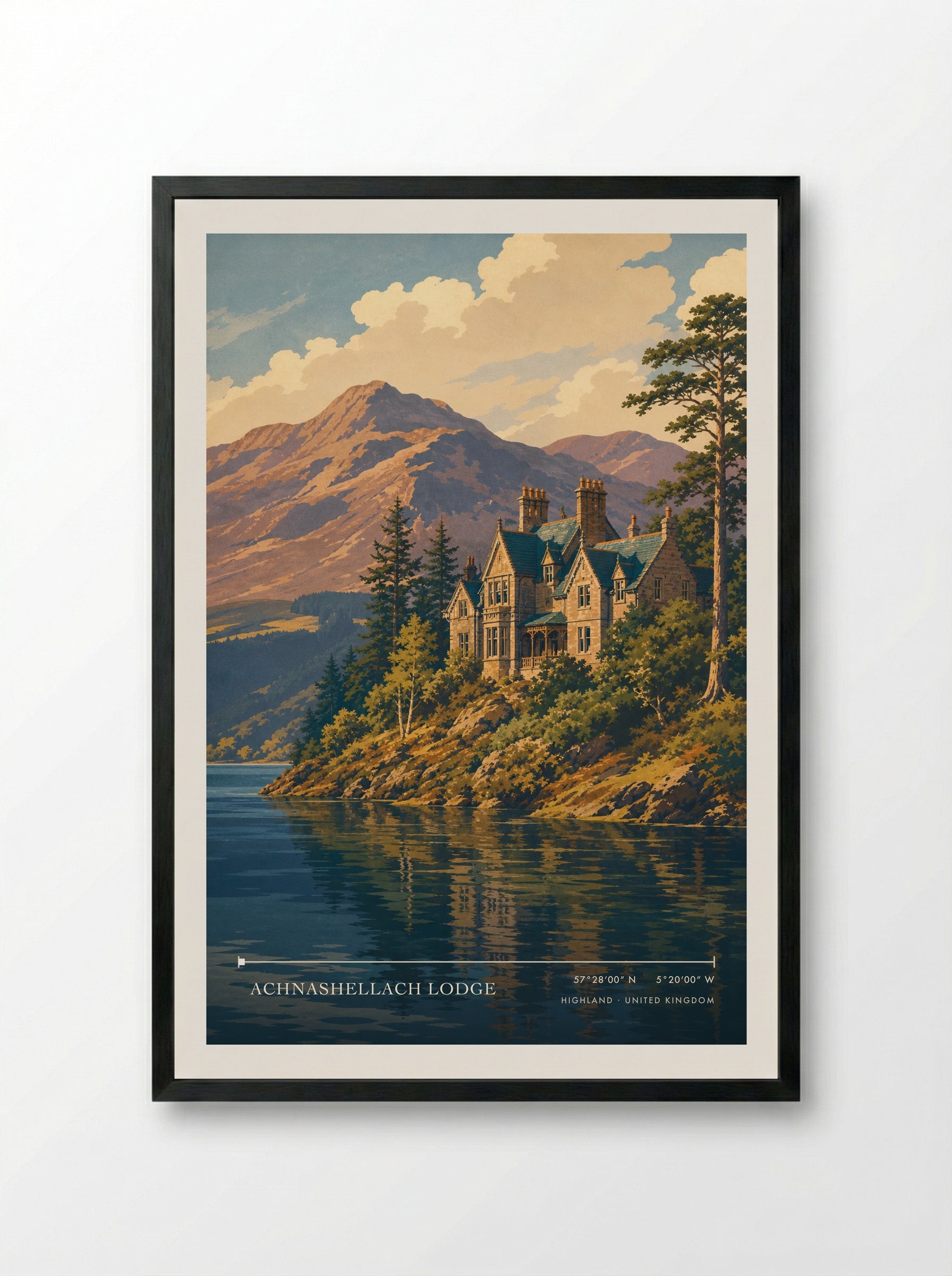 Achnashellach Lodge Highland United Kingdom Travel Poster - Framed Print Black