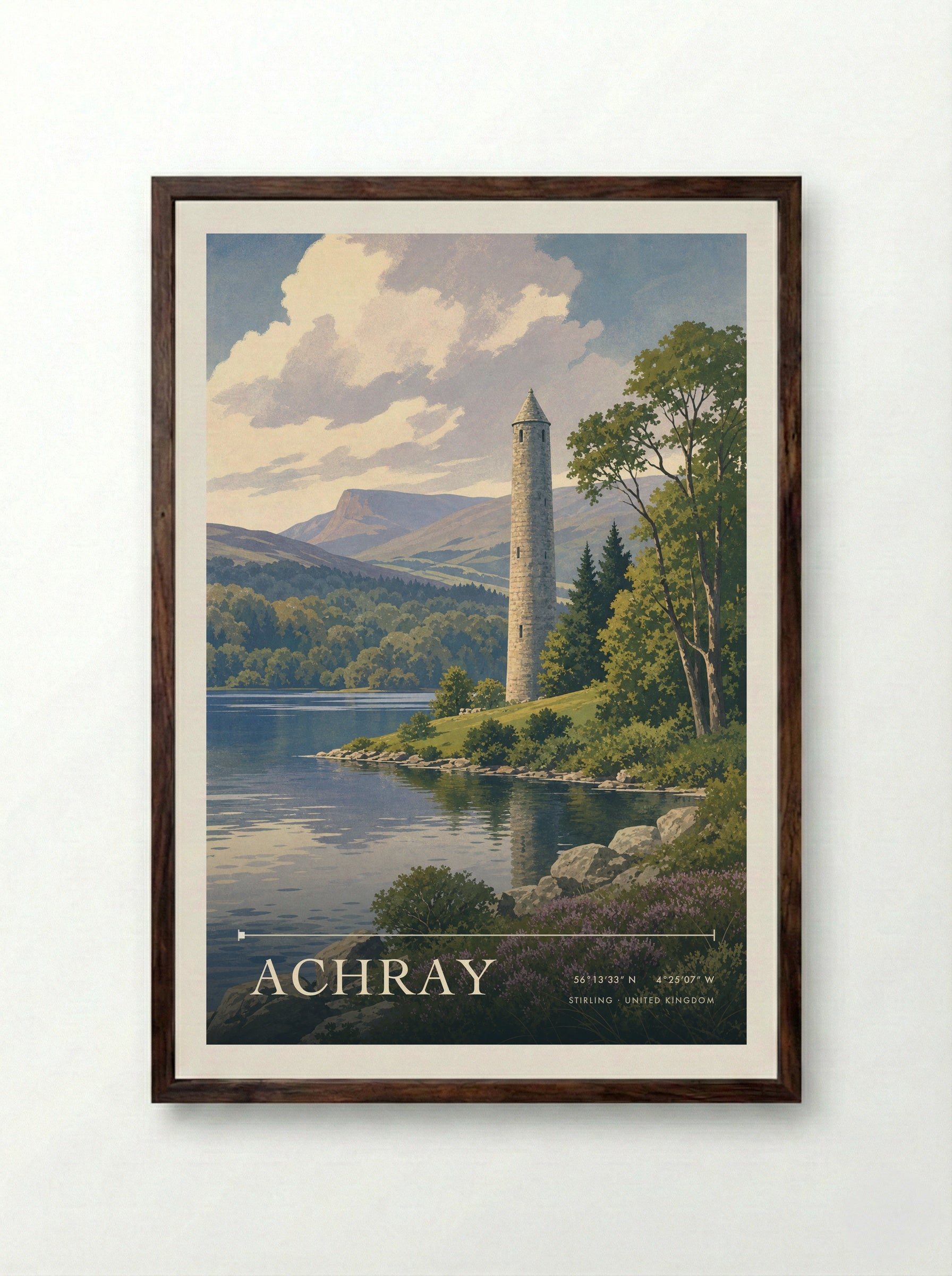 Achray Stirling United Kingdom Travel Poster - Framed Print Dark Wood