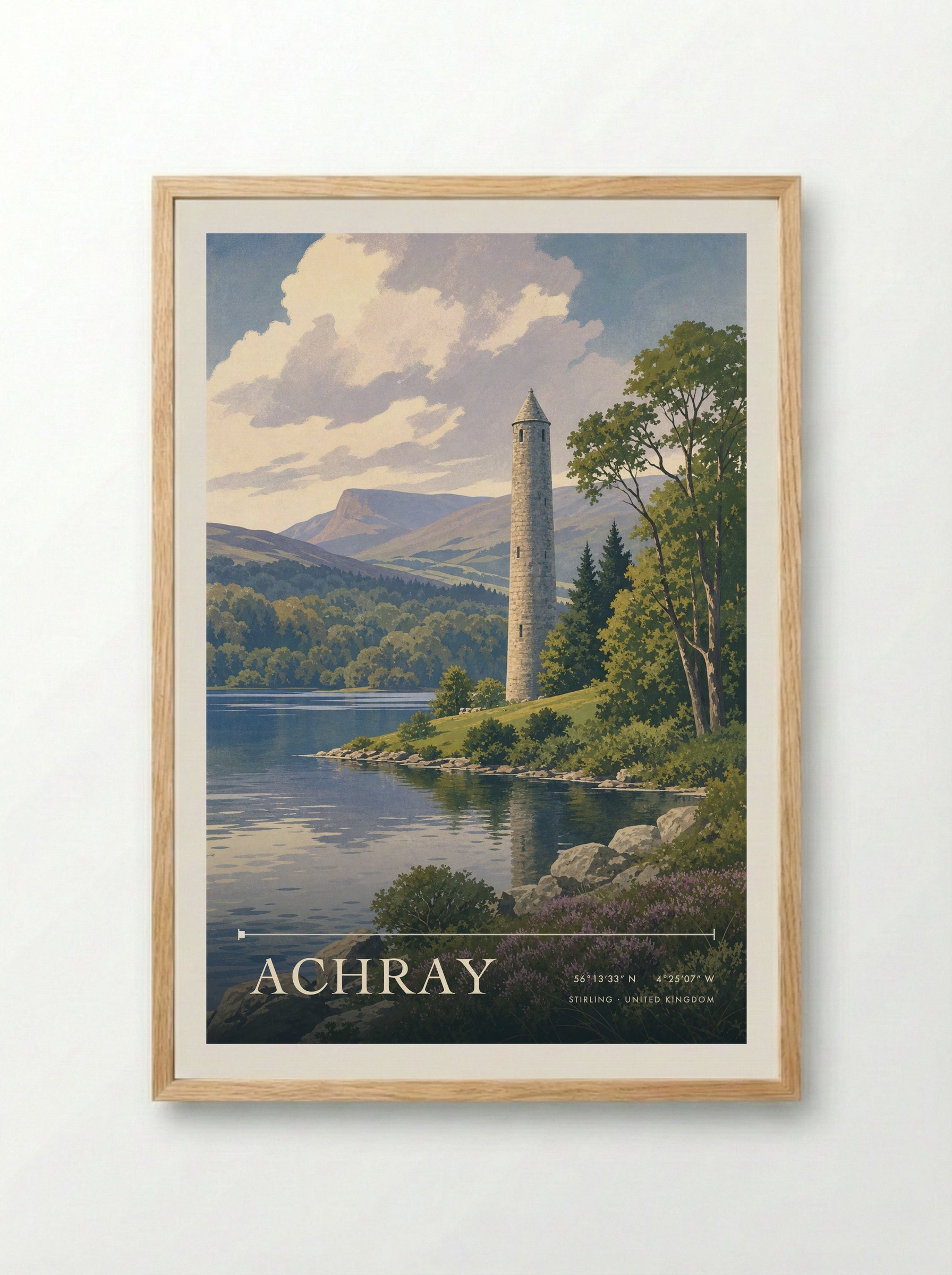Achray Stirling United Kingdom Travel Poster - Framed Print Wood