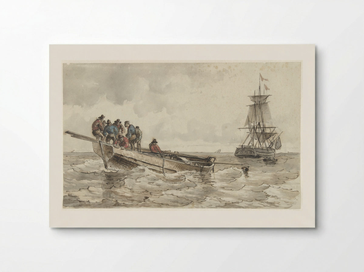 Acht mannen in een roeiboot bij een zeilschip - Frans Arnold Breuhaus de Groot - Poster