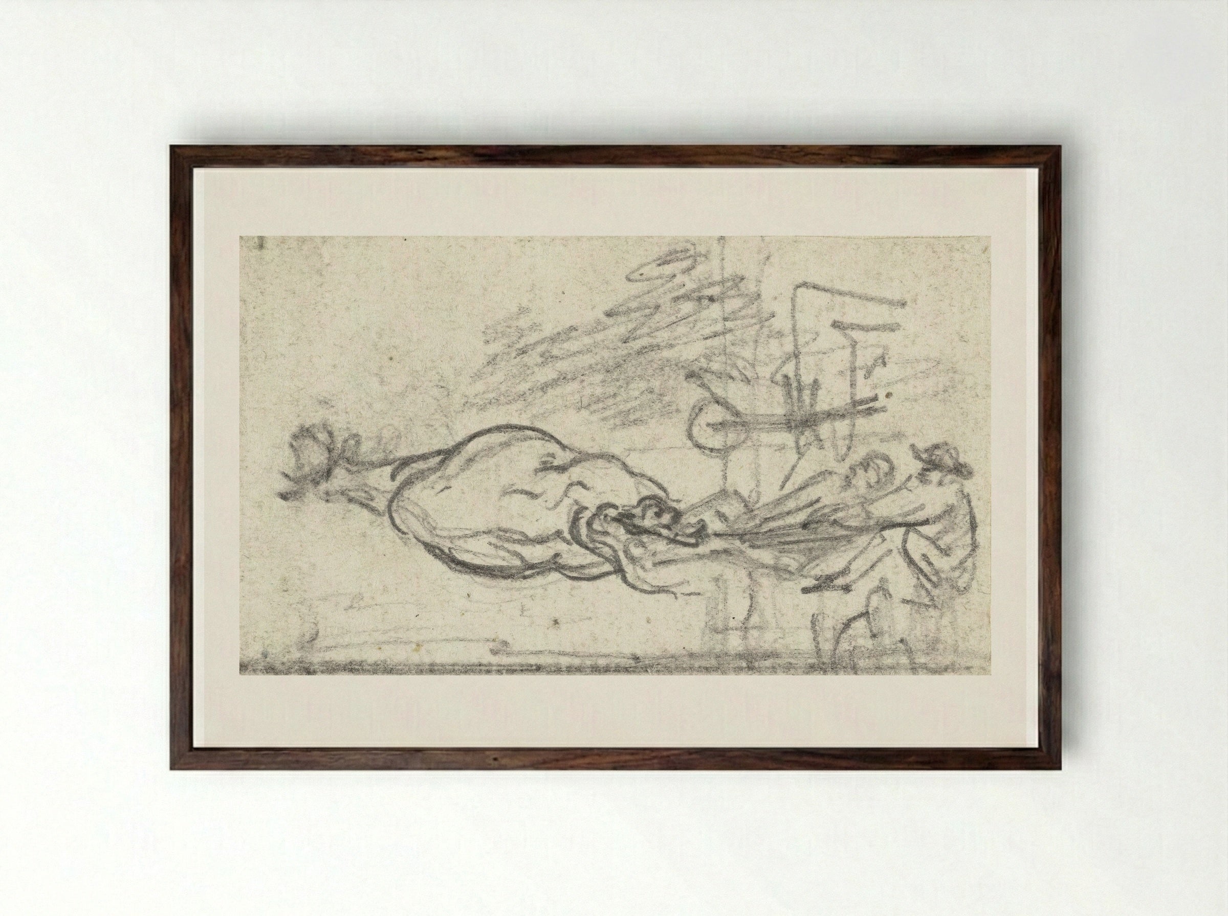 Achterkant van een vierwielige kar - Simon Andreas Krausz - Framed Print Dark Wood