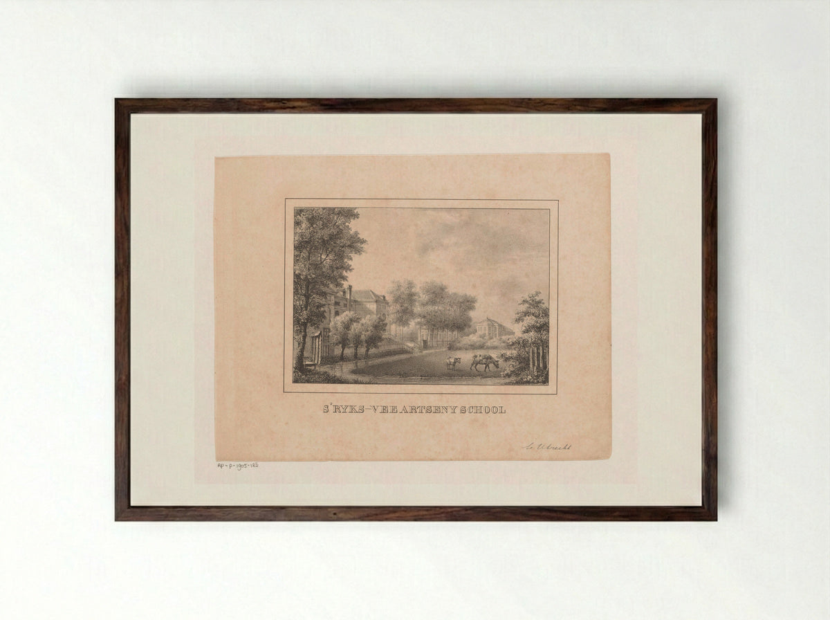Achterzijde van de Rijks Veeartsenijschool in Utrecht - Michel Mourot - Framed Print Dark Wood