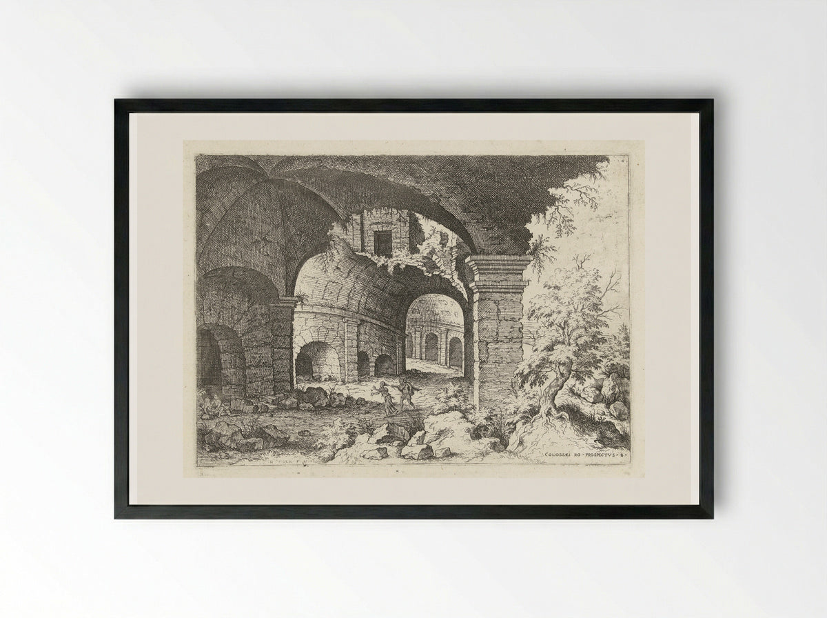 Achtste gezicht op het Colosseum te Rome - Hieronymus Cock - Framed Print Black