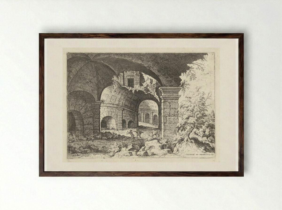 Achtste gezicht op het Colosseum te Rome - Hieronymus Cock - Framed Print Dark Wood