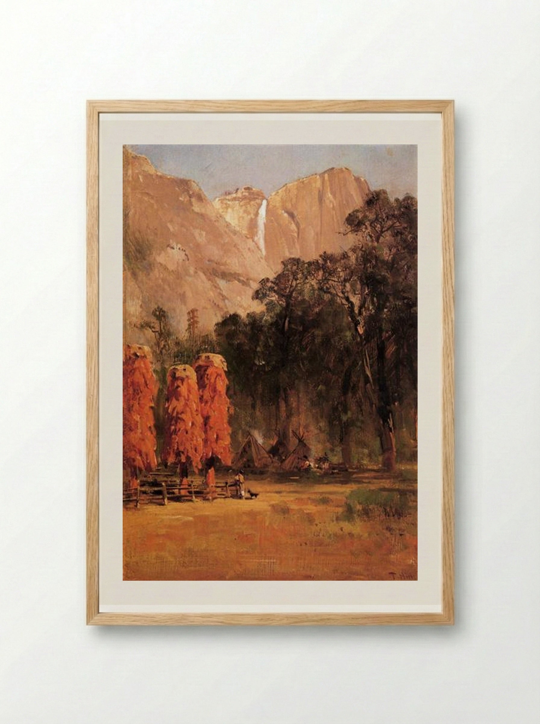 Acorn granaries, by Piute Indian camp in Yosemite - Thomas Hill - Framed Print Wood