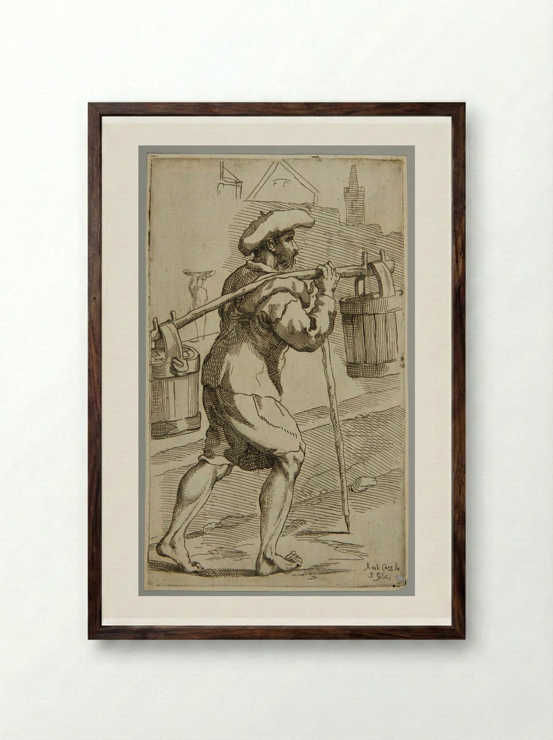 Acquarolo d'acqua del Reno, Plate 10 - Simon Guillain - Framed Print Dark Wood