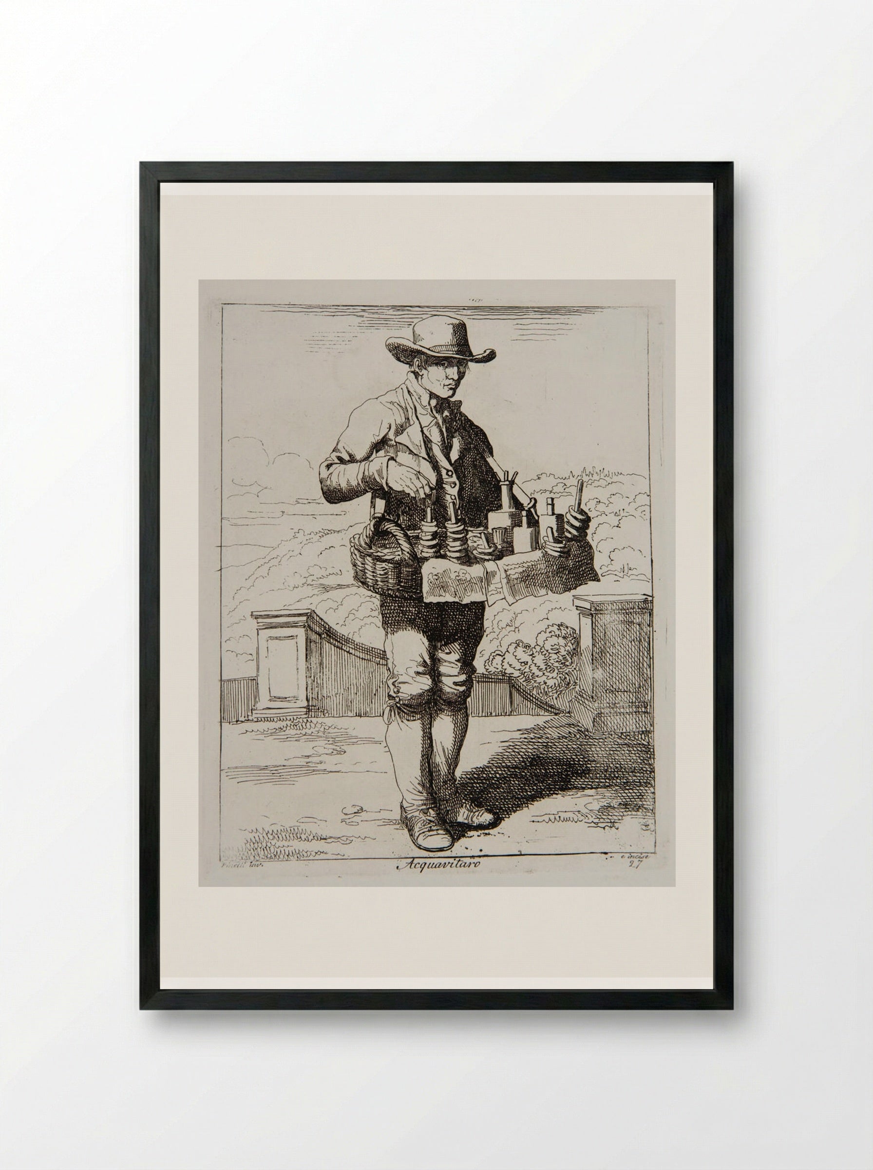 Acquavitaro (Brandy and Spirits Seller) - Bartolomeo Pinelli - Framed Print Black