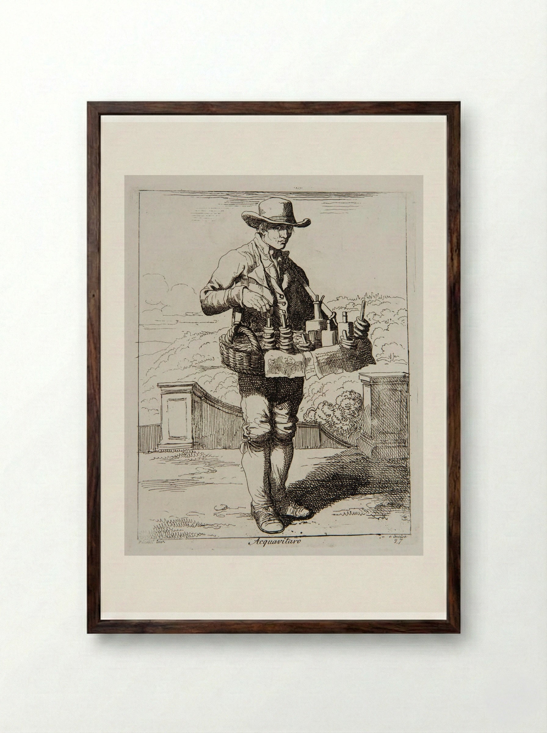 Acquavitaro (Brandy and Spirits Seller) - Bartolomeo Pinelli - Framed Print Dark Wood