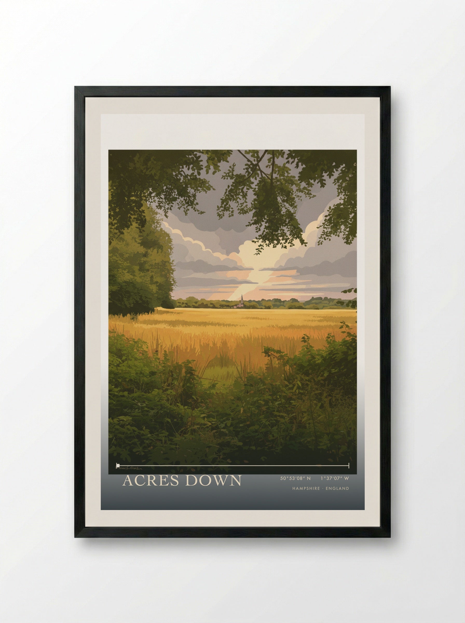Acres Down Hampshire England Travel Poster - Framed Print Black