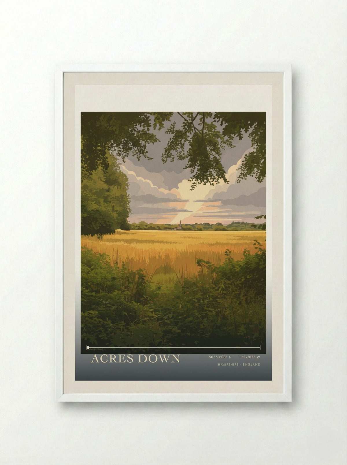 Acres Down Hampshire England Travel Poster - Framed Print White