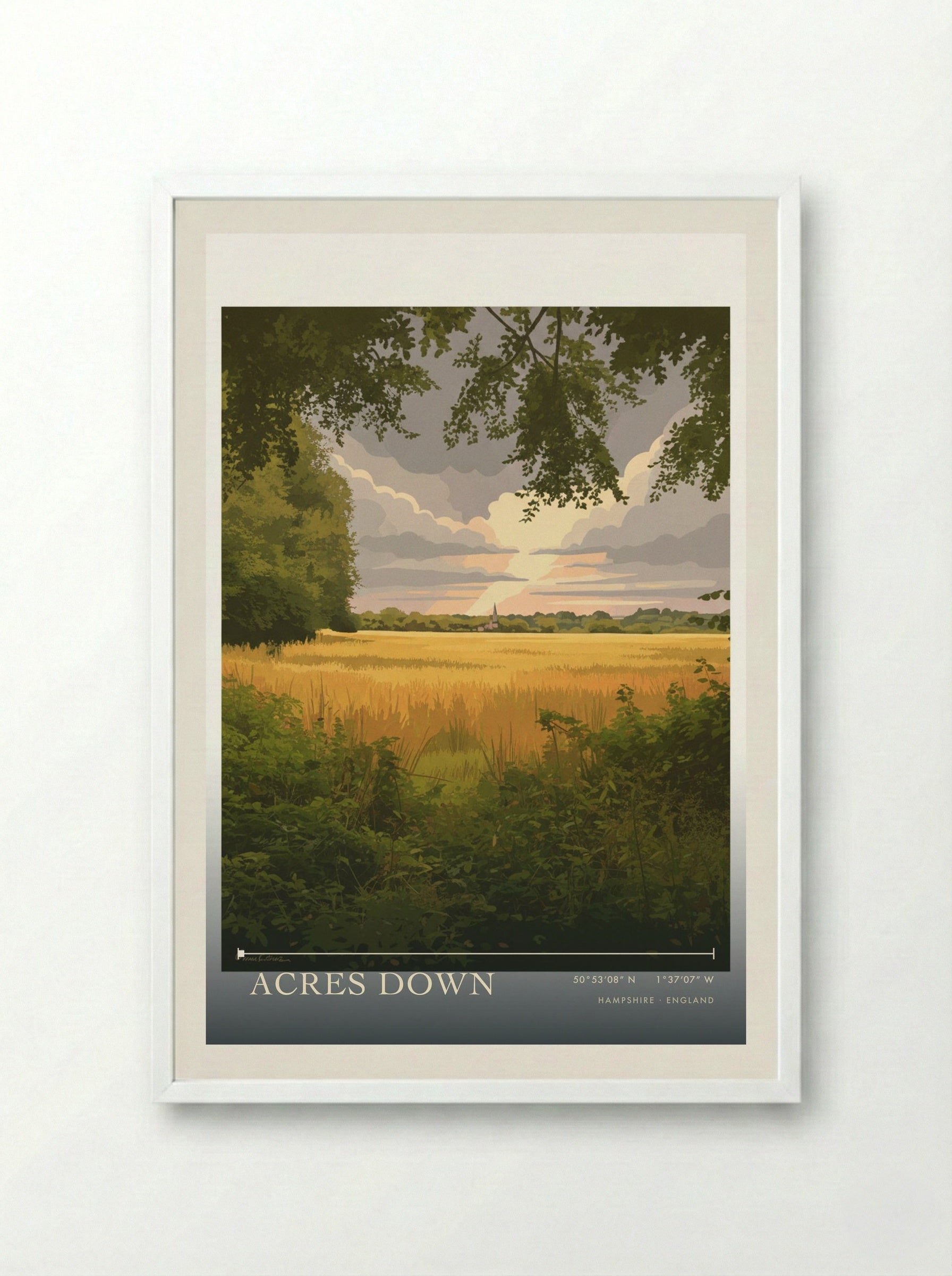 Acres Down Hampshire England Travel Poster - Framed Print White