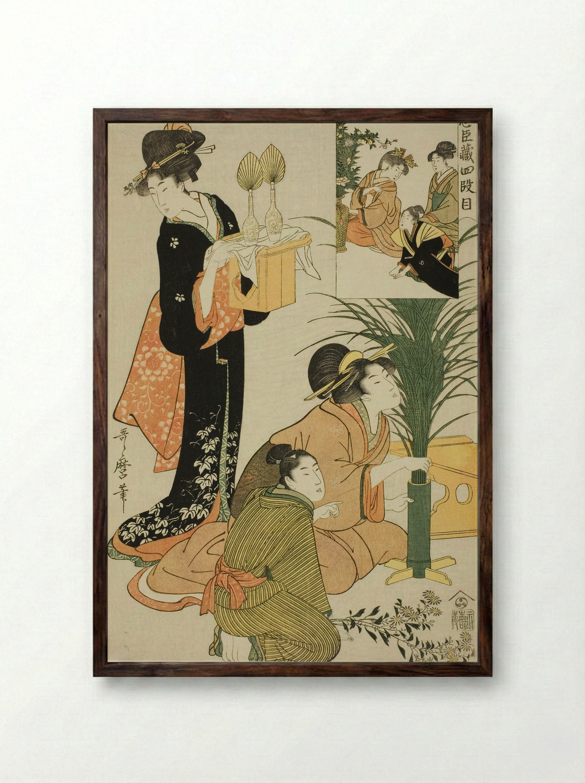 Act IV, from Treasury of the Loyal Retainers - Kitagawa Utamaro - Framed Print Dark Wood