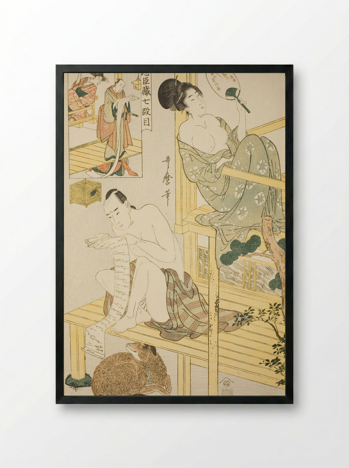 Act Seven, from the series Treasury of the Loyal Retainers (Chushingura) - Kitagawa Utamaro - Framed Print Black