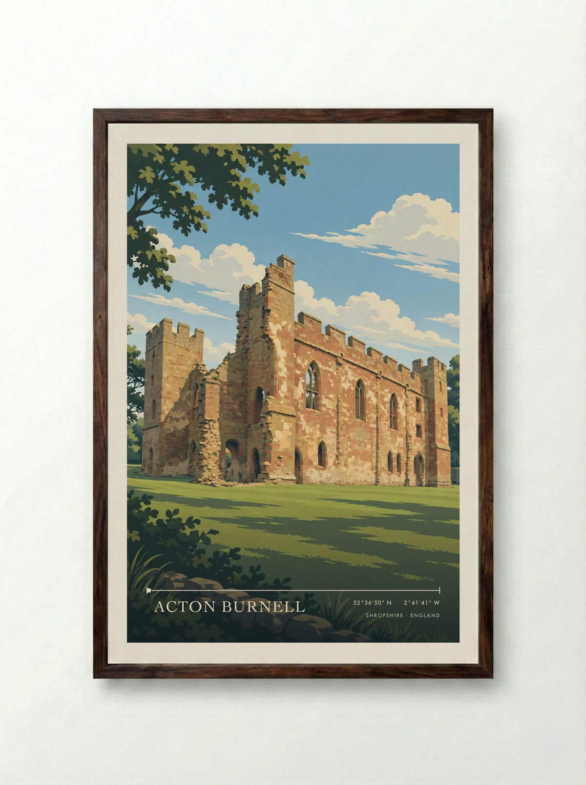 Acton Burnell, Shropshire | Travel Poster - Framed Print Dark Wood
