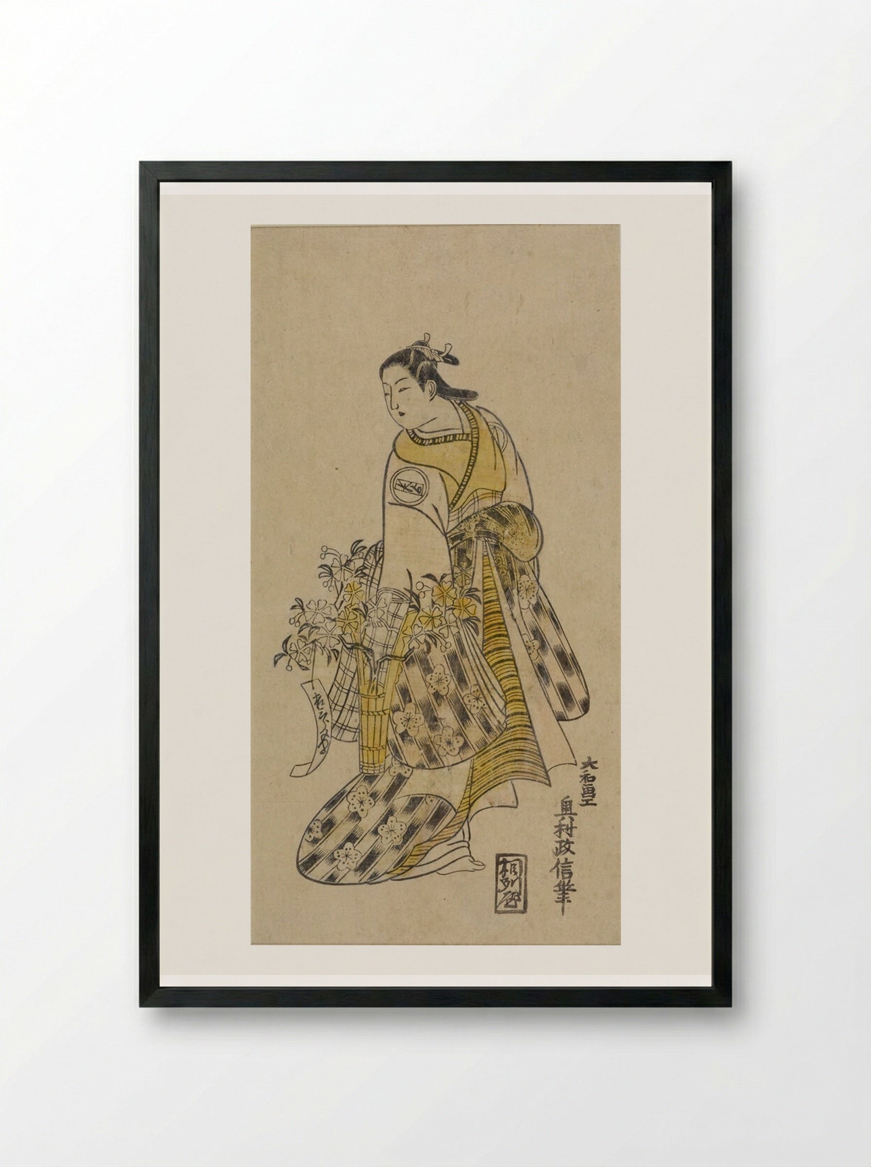 Actor Arashi Kiyosaburo as Yaoya Oshichi - Okumura Masanobu - Framed Print Black