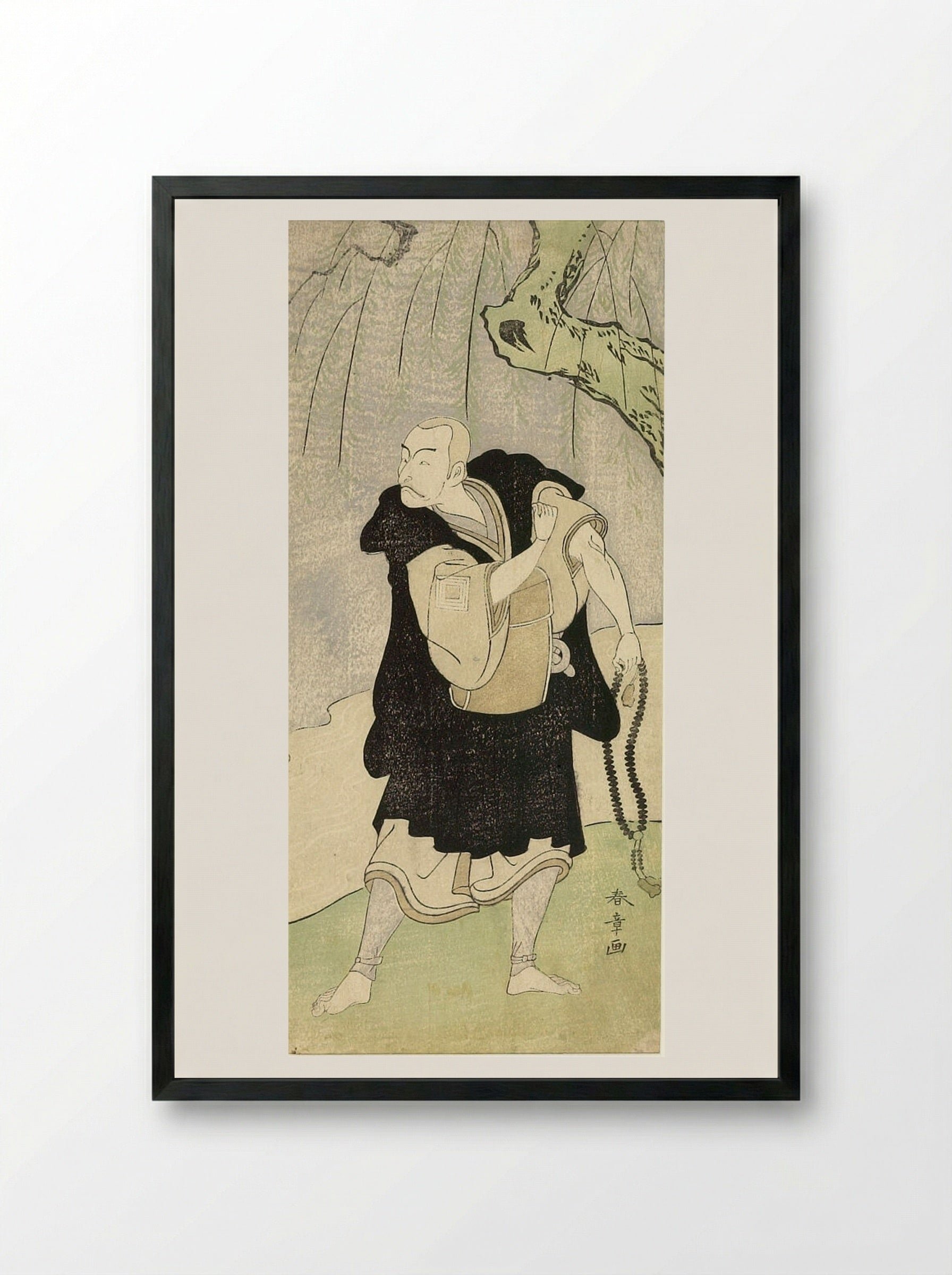 Actor Ichikawa Danjūrō V with a Rosary Beneath a Willow - Katsukawa Shunshō - Framed Print Black