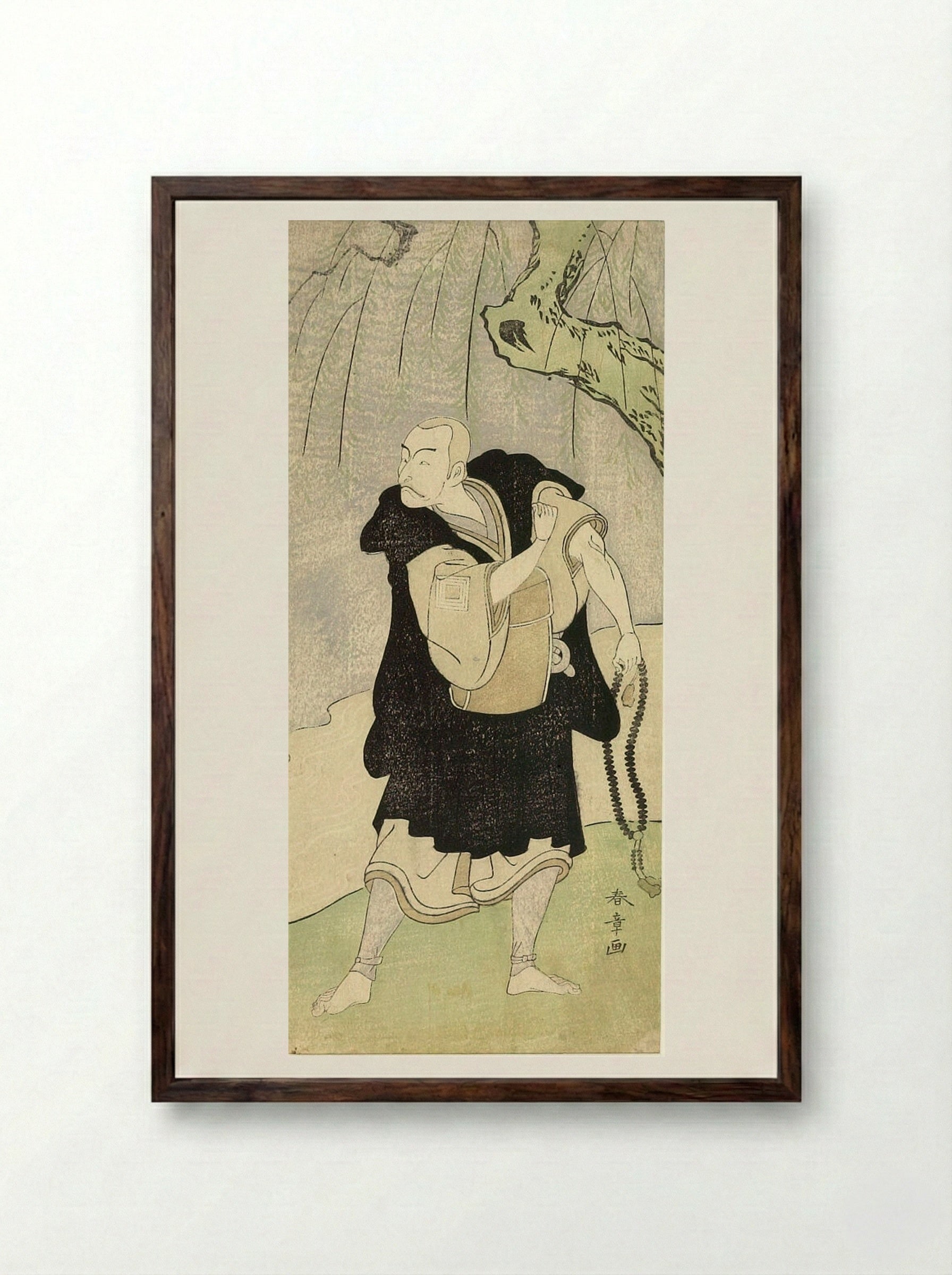 Actor Ichikawa Danjūrō V with a Rosary Beneath a Willow - Katsukawa Shunshō - Framed Print Dark Wood