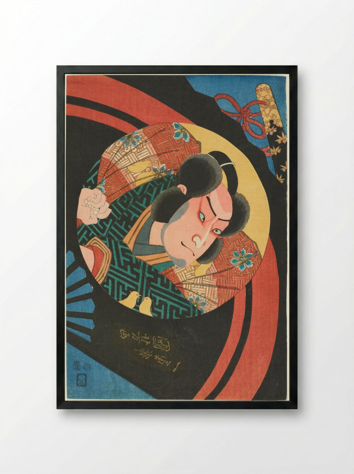 Actor Ichikawa Danjuro VIII as Narihira at Yatsuhashi - Utagawa Kuniyoshi - Framed Print Black
