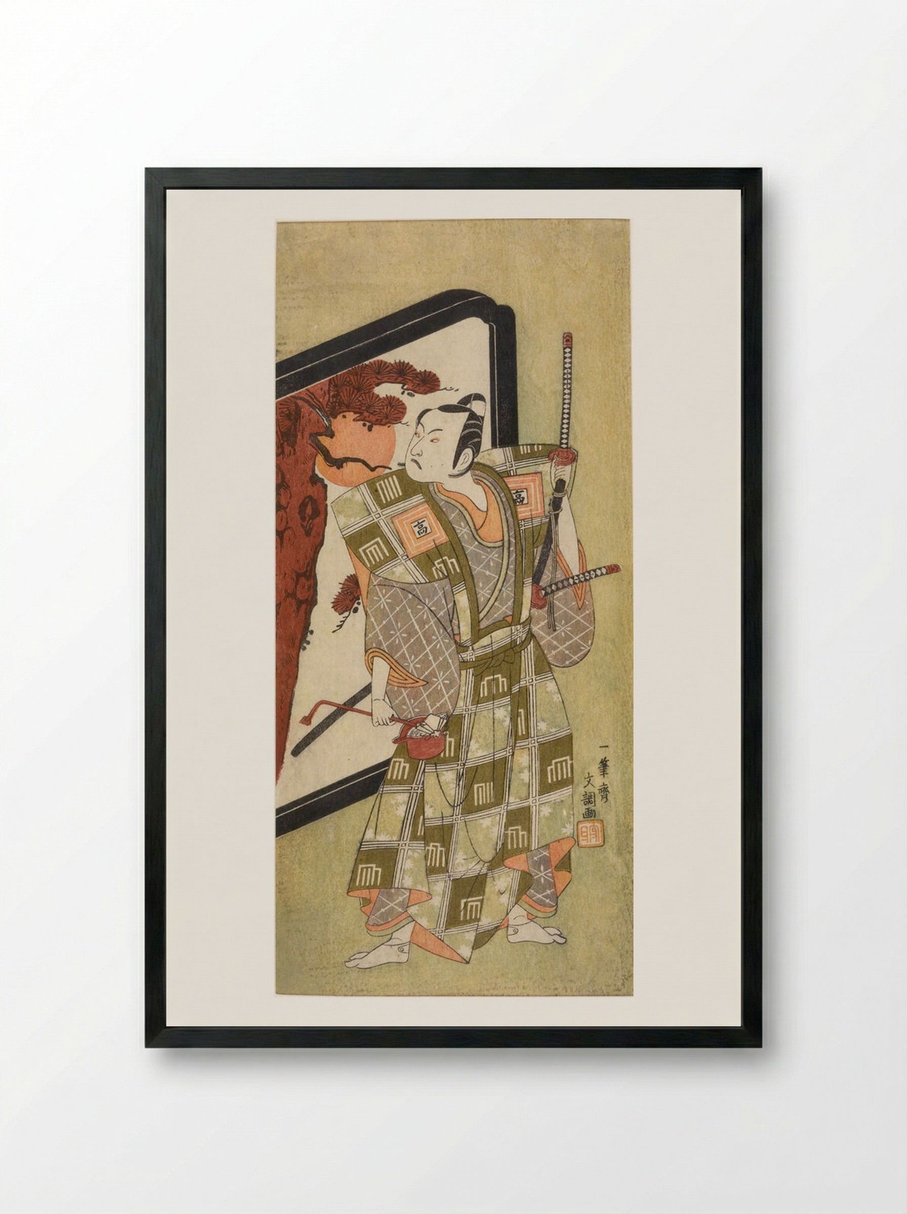 Actor Ichikawa Komazō as a Samurai - Ippitsusai Bunchō - Framed Print Black