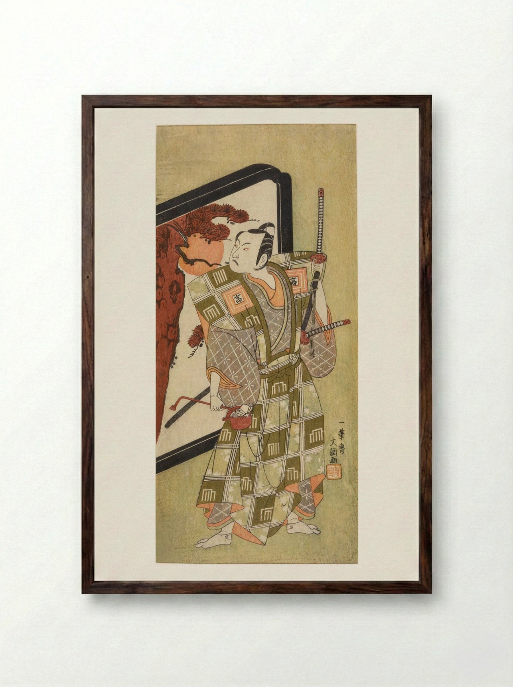 Actor Ichikawa Komazō as a Samurai - Ippitsusai Bunchō - Framed Print Dark Wood
