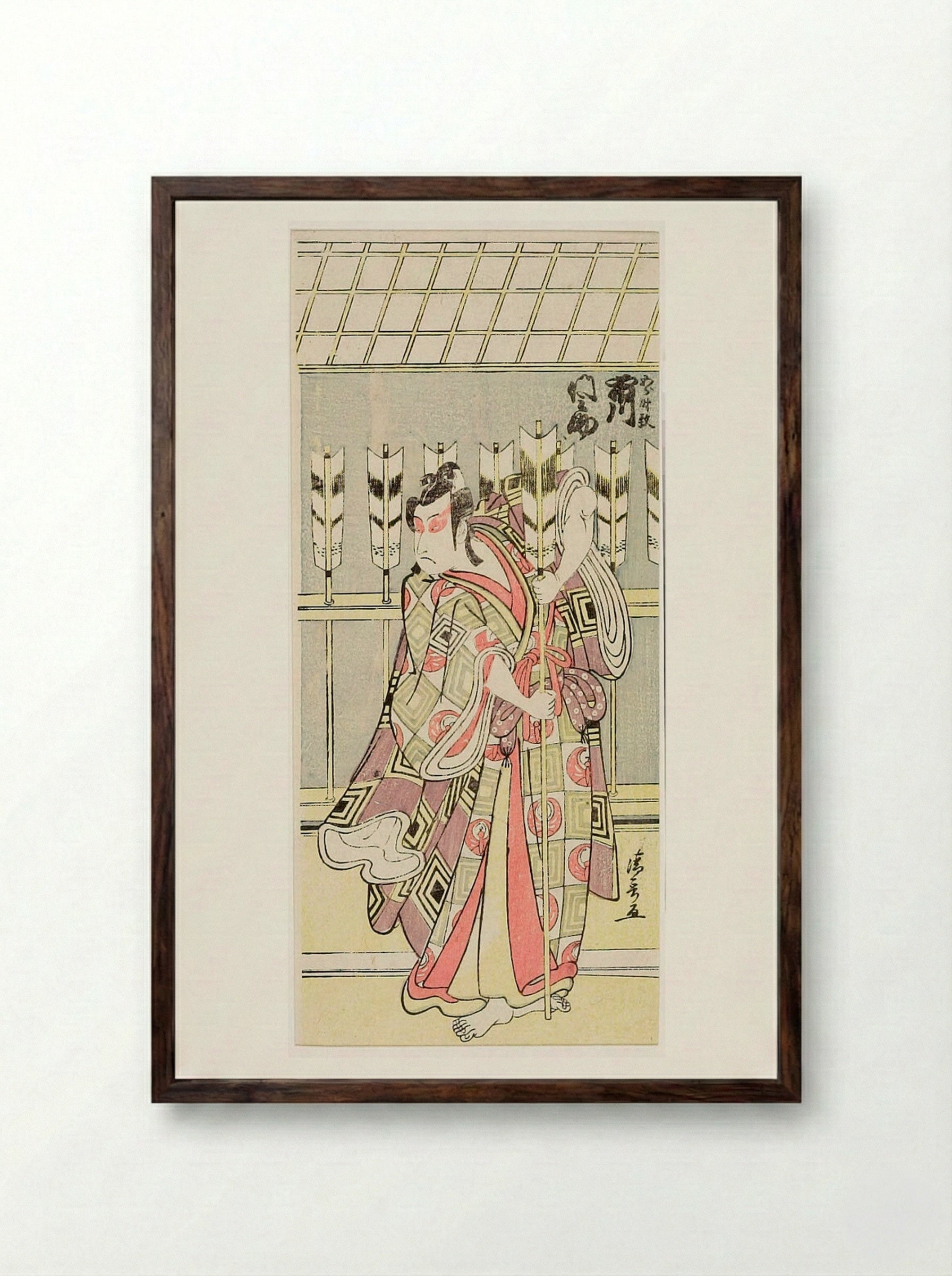 Actor Ichikawa Monnosuke as Yanone Gōrō - Torii Kiyonaga - Framed Print Dark Wood