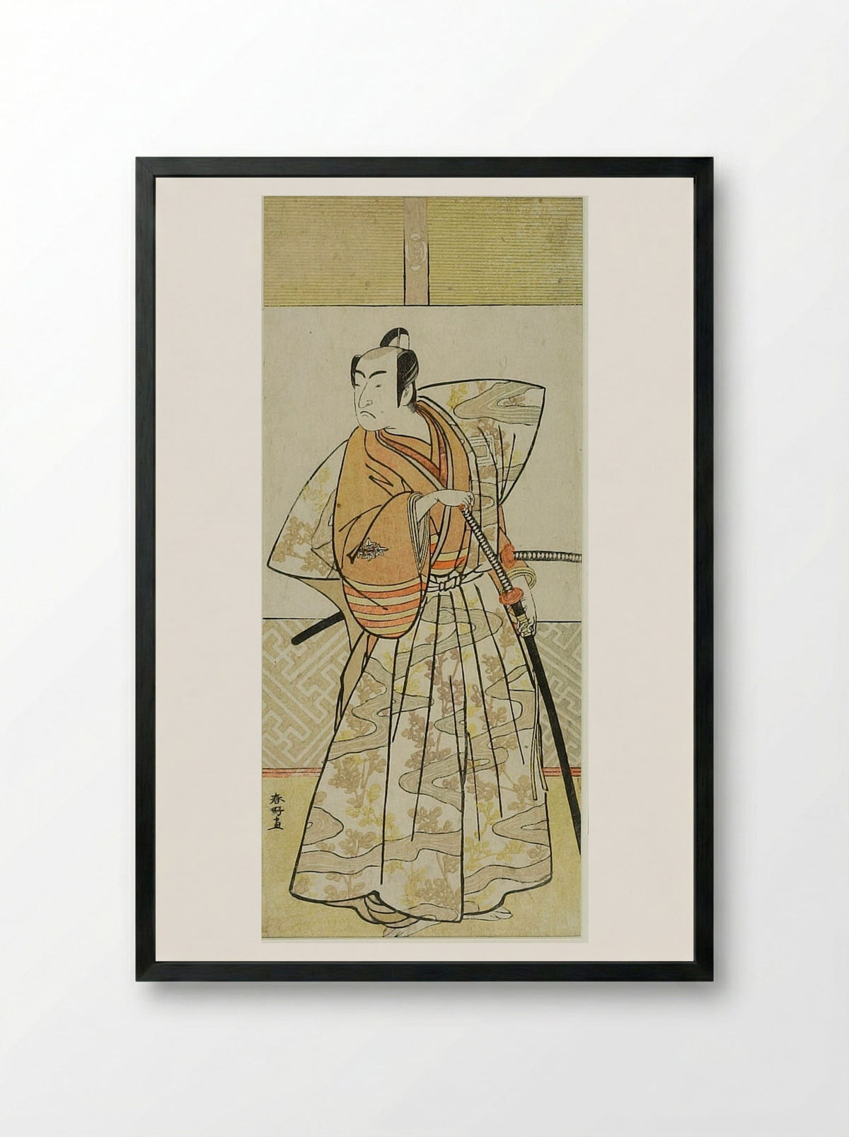 Actor Ichikawa Umezo as a Samurai - Katsukawa Shunkō - Framed Print Black