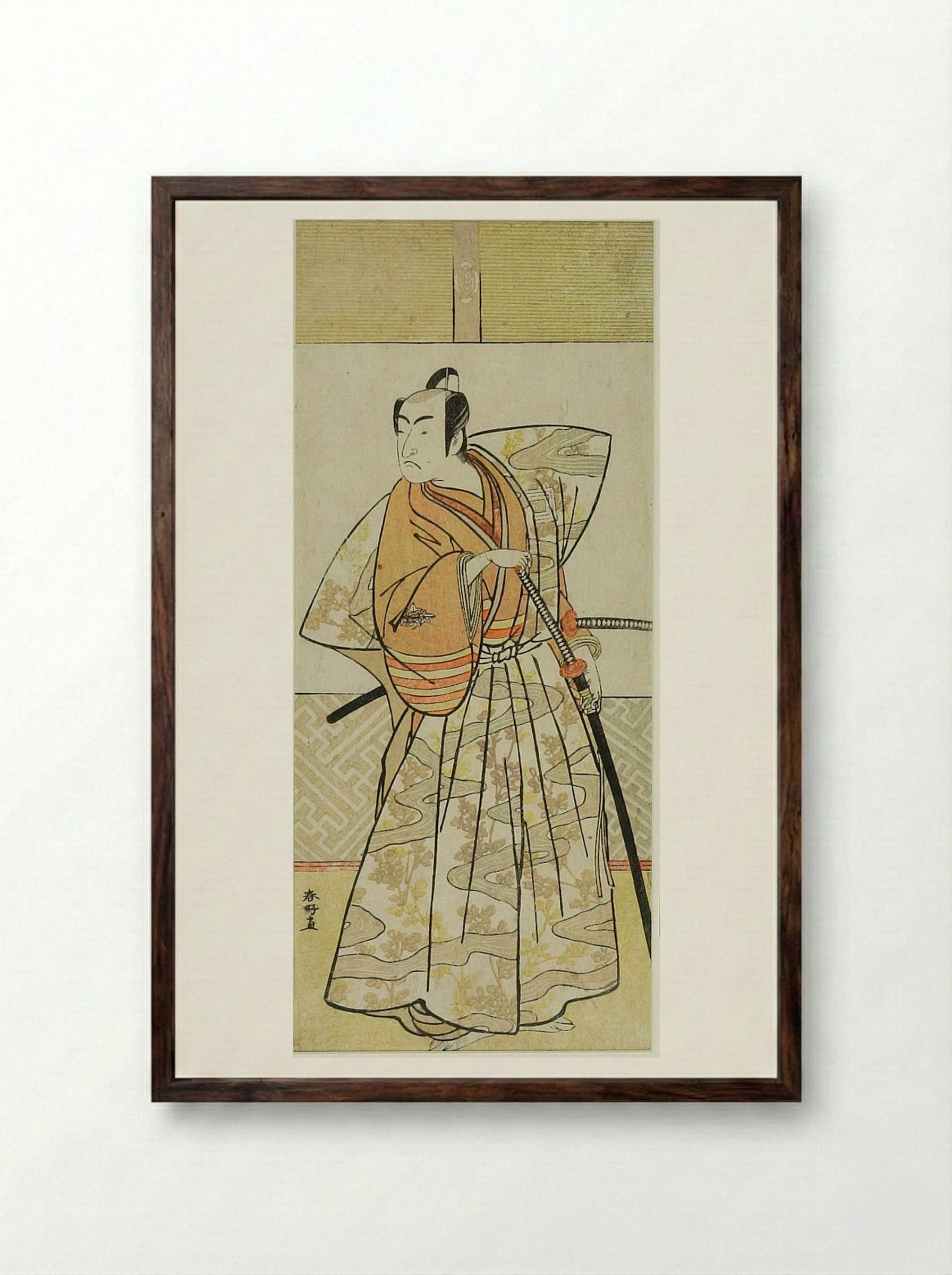 Actor Ichikawa Umezo as a Samurai - Katsukawa Shunkō - Framed Print Dark Wood