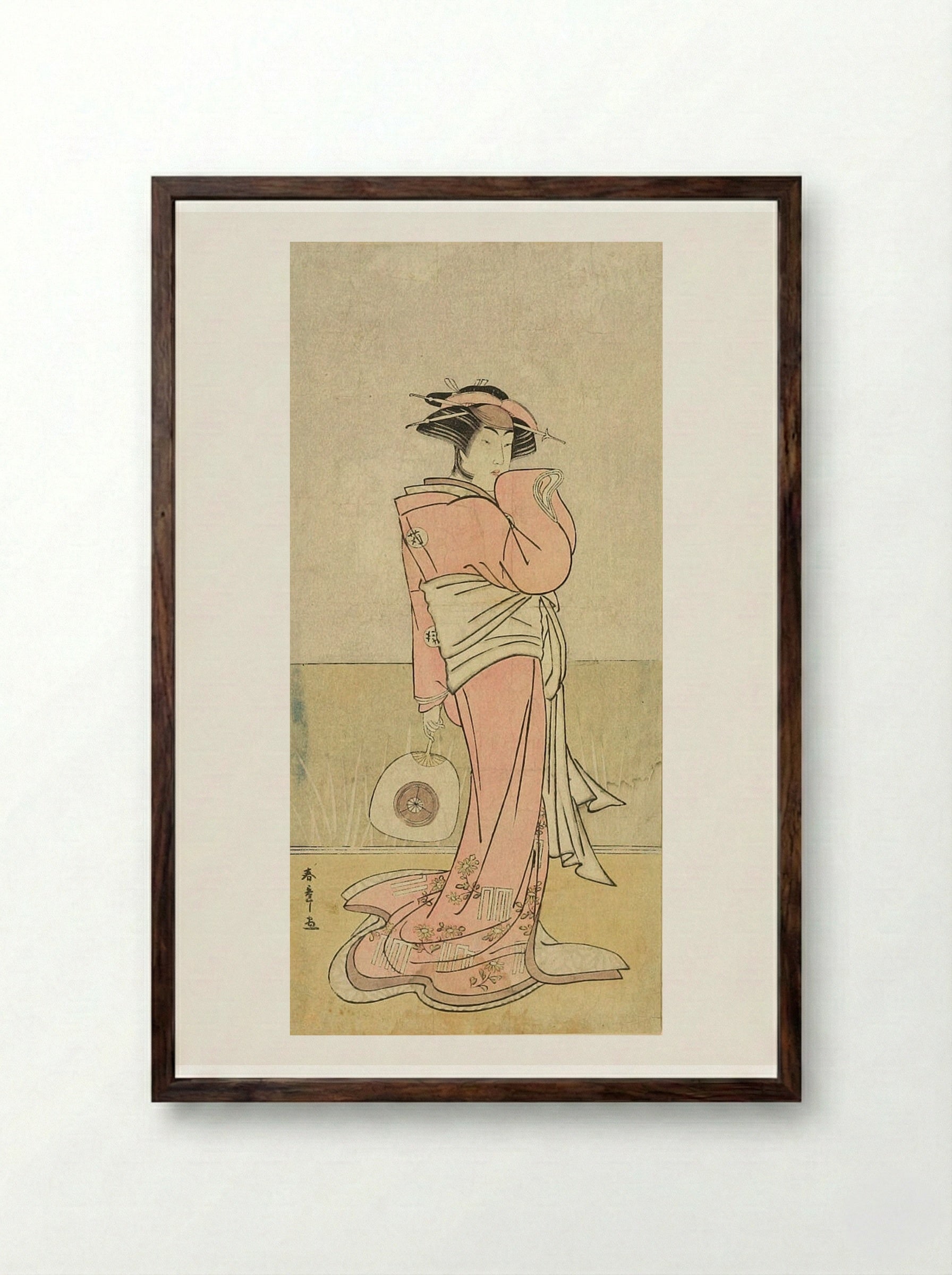 Actor Iwai Hanshirō IV as a Woman - Katsukawa Shunshō - Framed Print Dark Wood