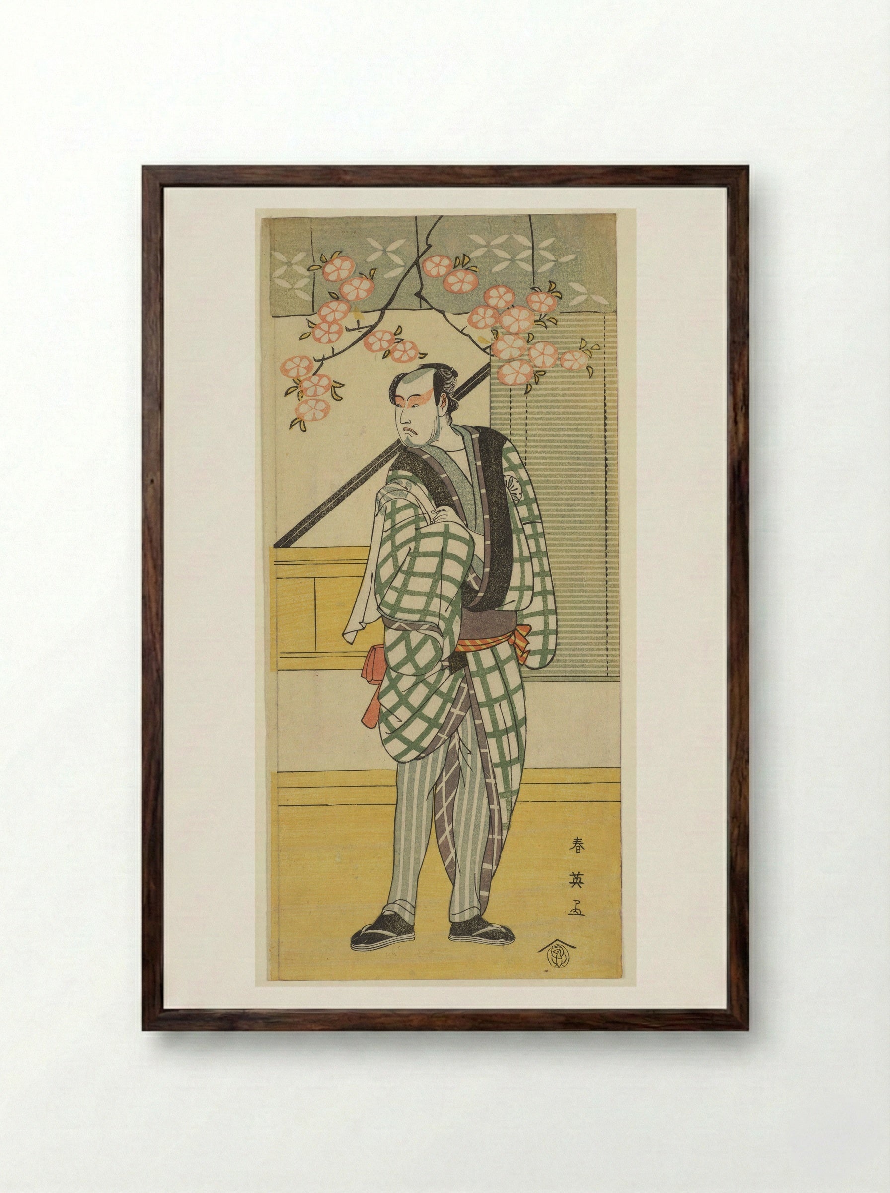 Actor Matsumoto Koshirō II in a Sukeroku Play - Katsukawa Shun'ei - Framed Print Dark Wood