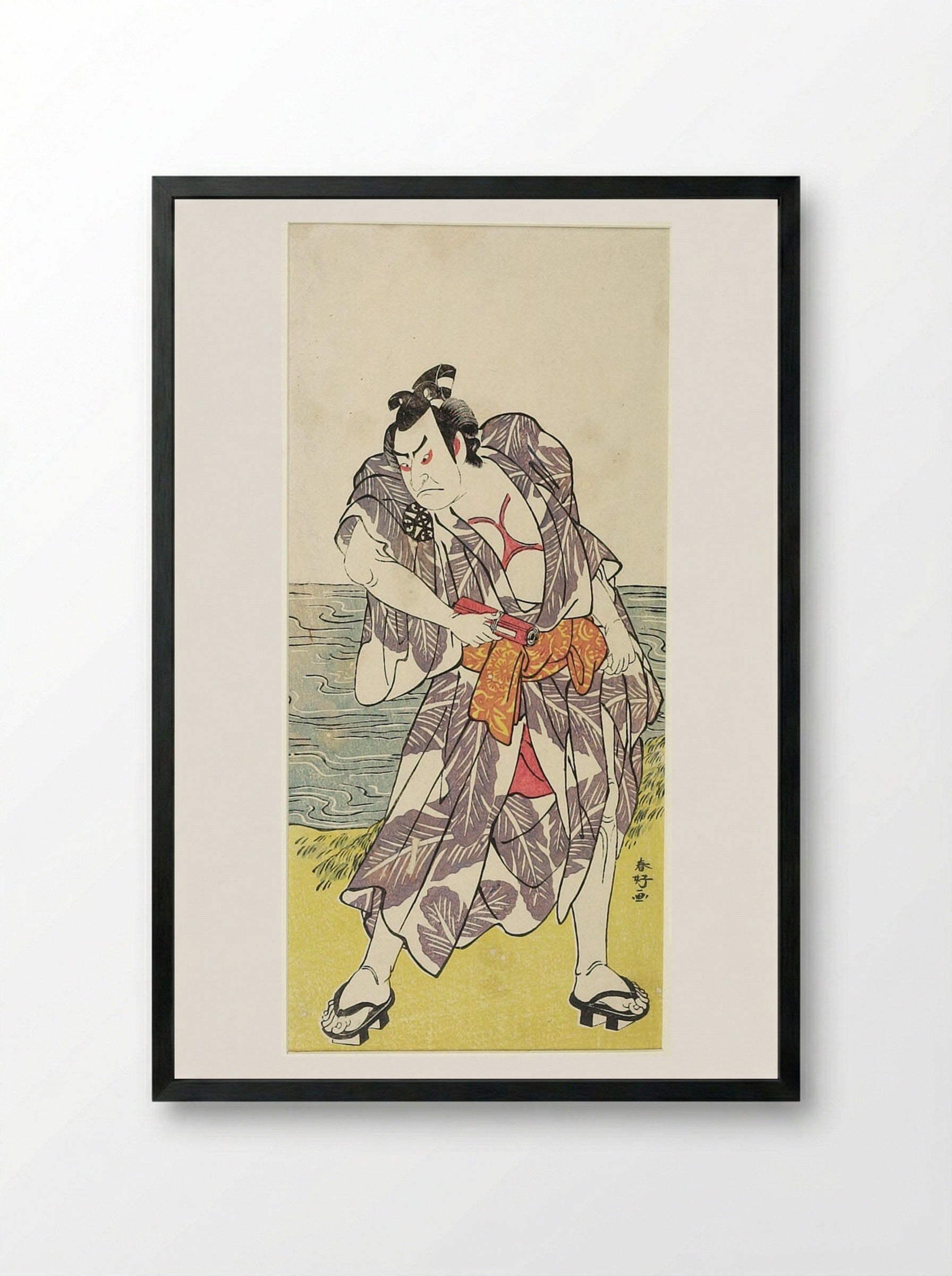 Actor Nakamura Denkūrō 2nd as a Wrestler - Katsukawa Shunkō - Framed Print Black