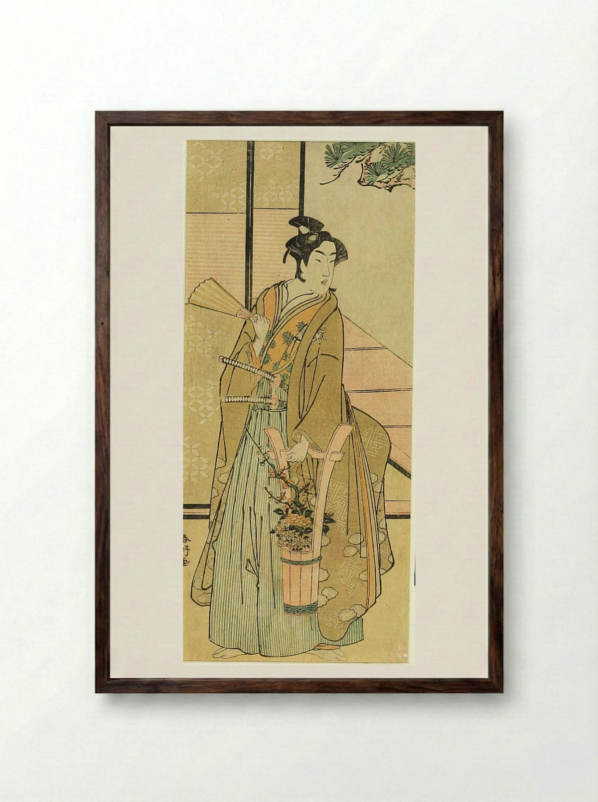 Actor Nakamura Kumetaro as a Kosho - Katsukawa Shunkō - Framed Print Dark Wood