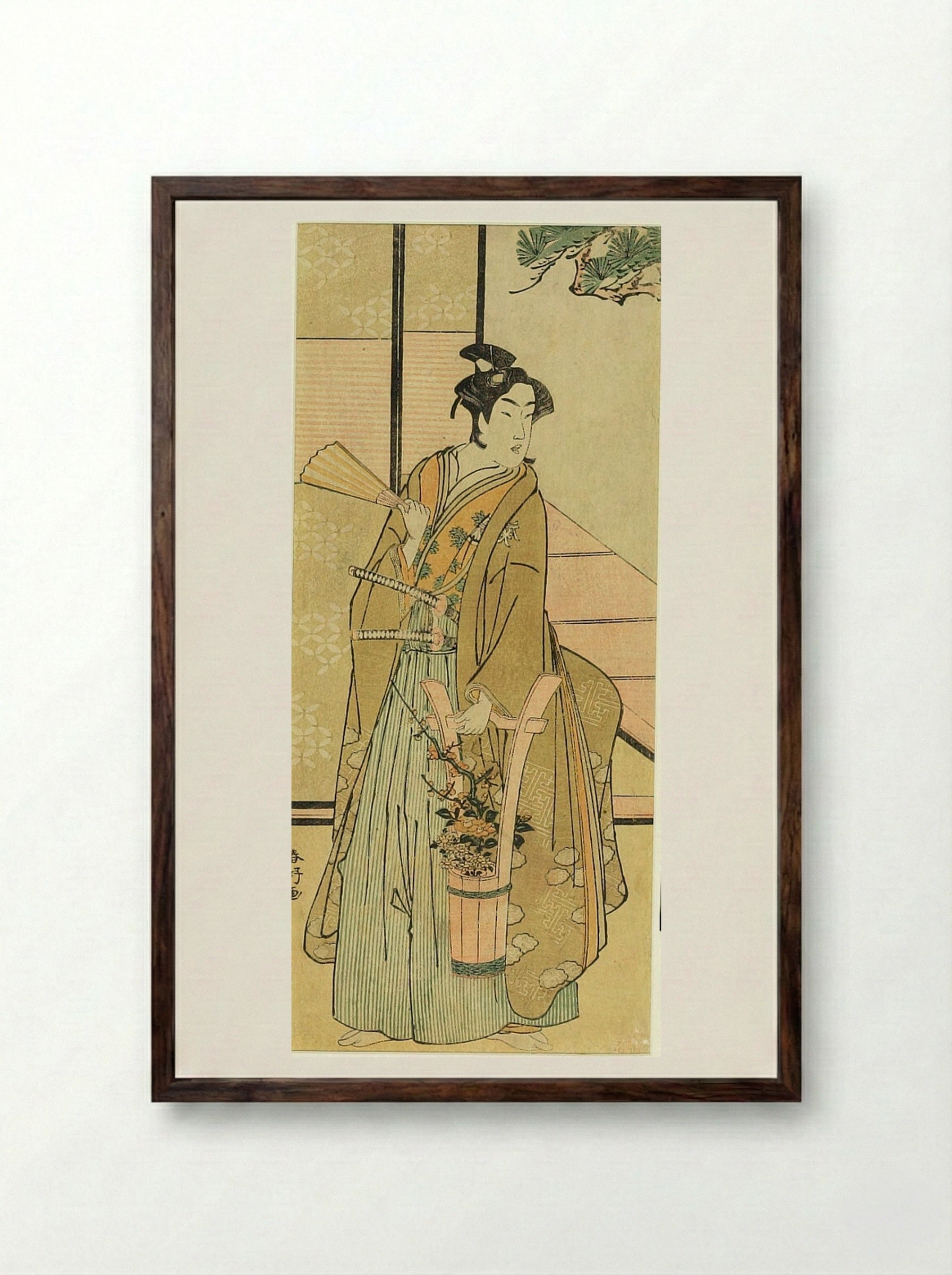 Actor Nakamura Kumetaro as a Kosho - Katsukawa Shunkō - Framed Print Dark Wood