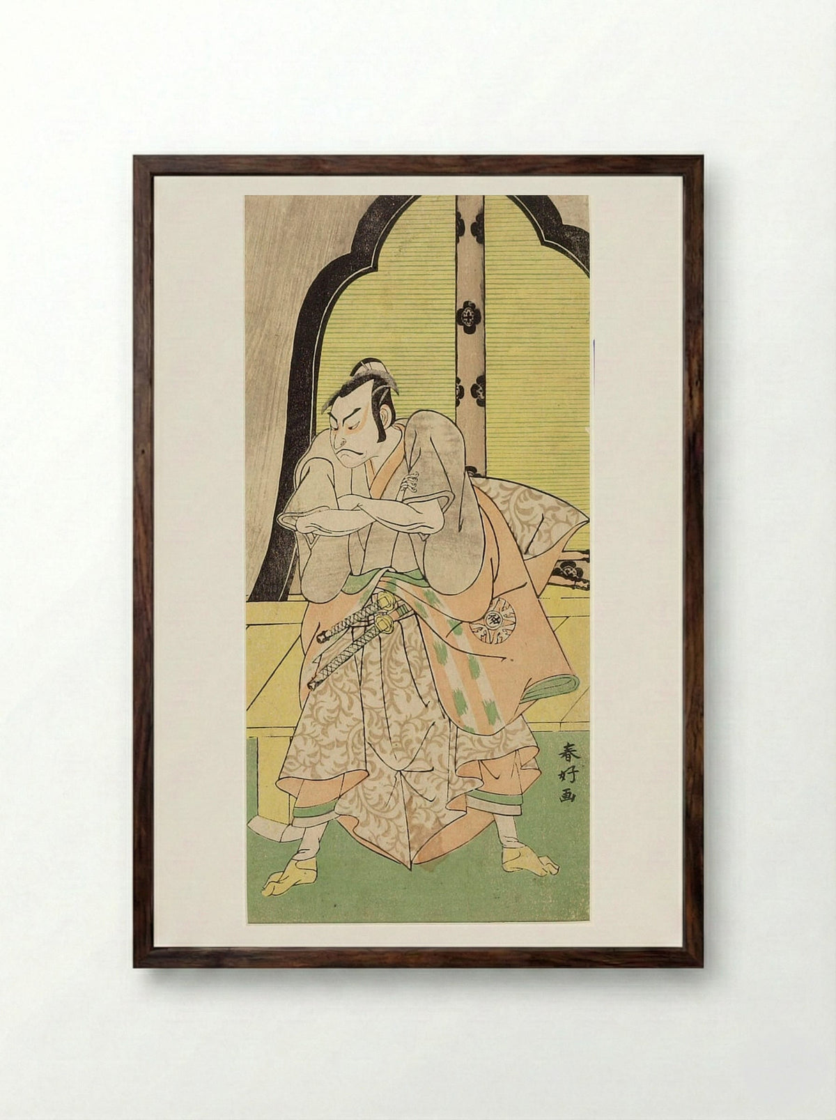 Actor Nakamura Makazo as a Samurai - Katsukawa Shunkō - Framed Print Dark Wood
