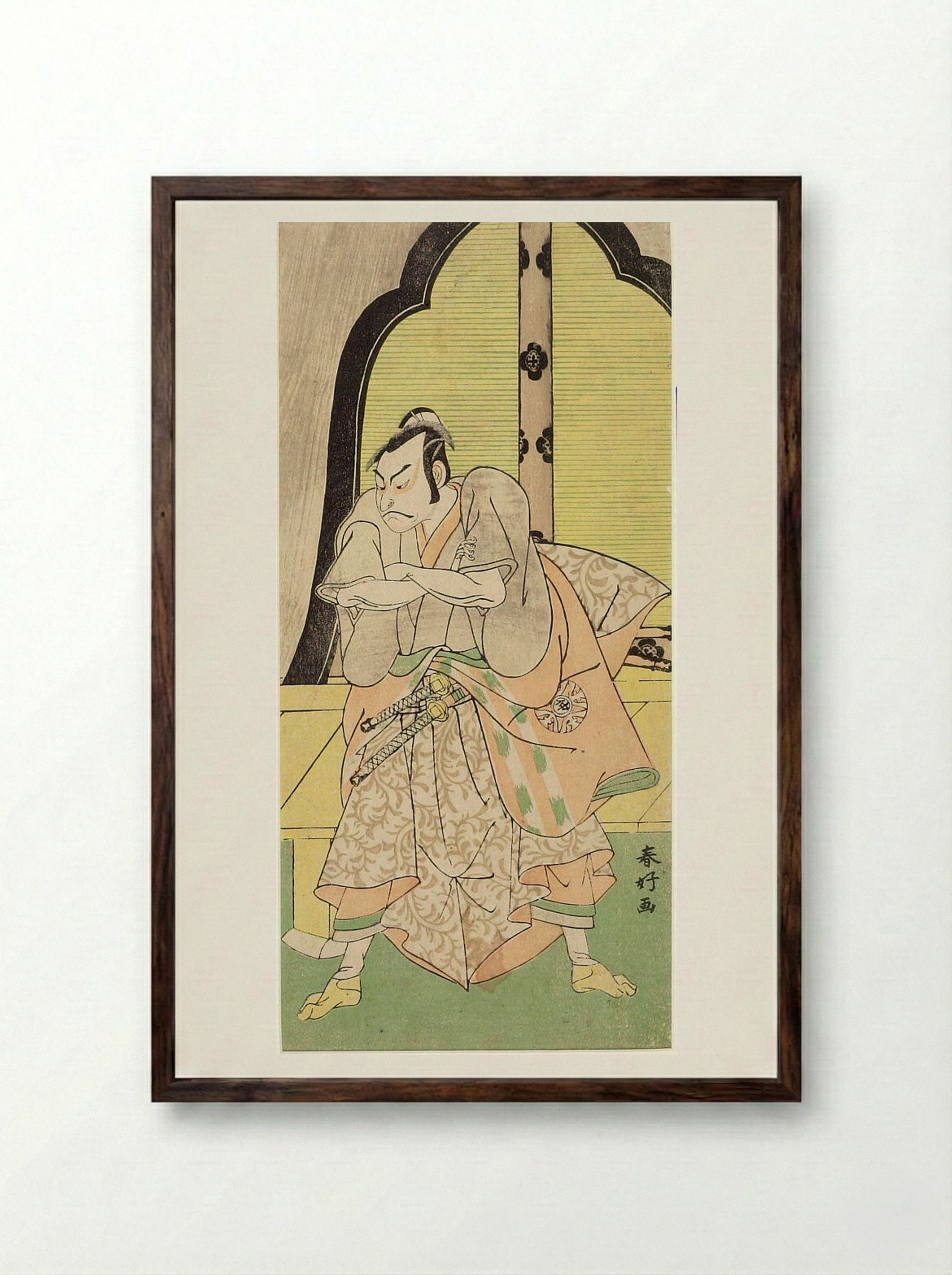 Actor Nakamura Makazo as a Samurai - Katsukawa Shunkō - Framed Print Dark Wood
