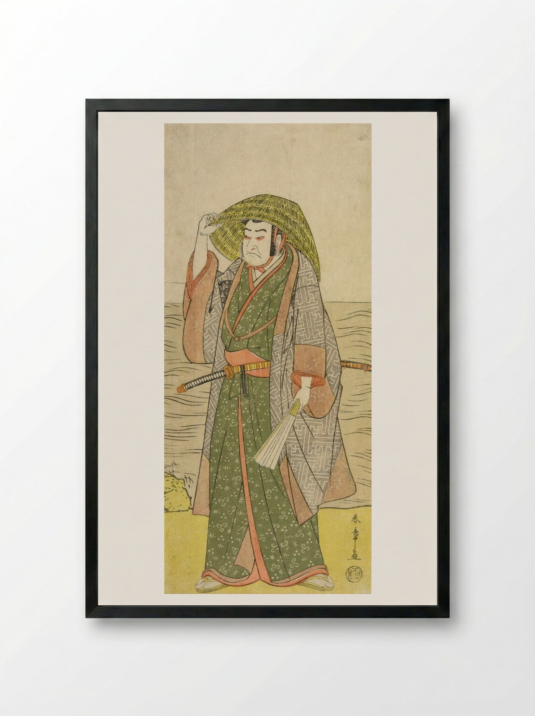 Actor Nakamura Nakazō 1st as Kume no Heinaizaemon - Katsukawa Shunshō - Framed Print Black