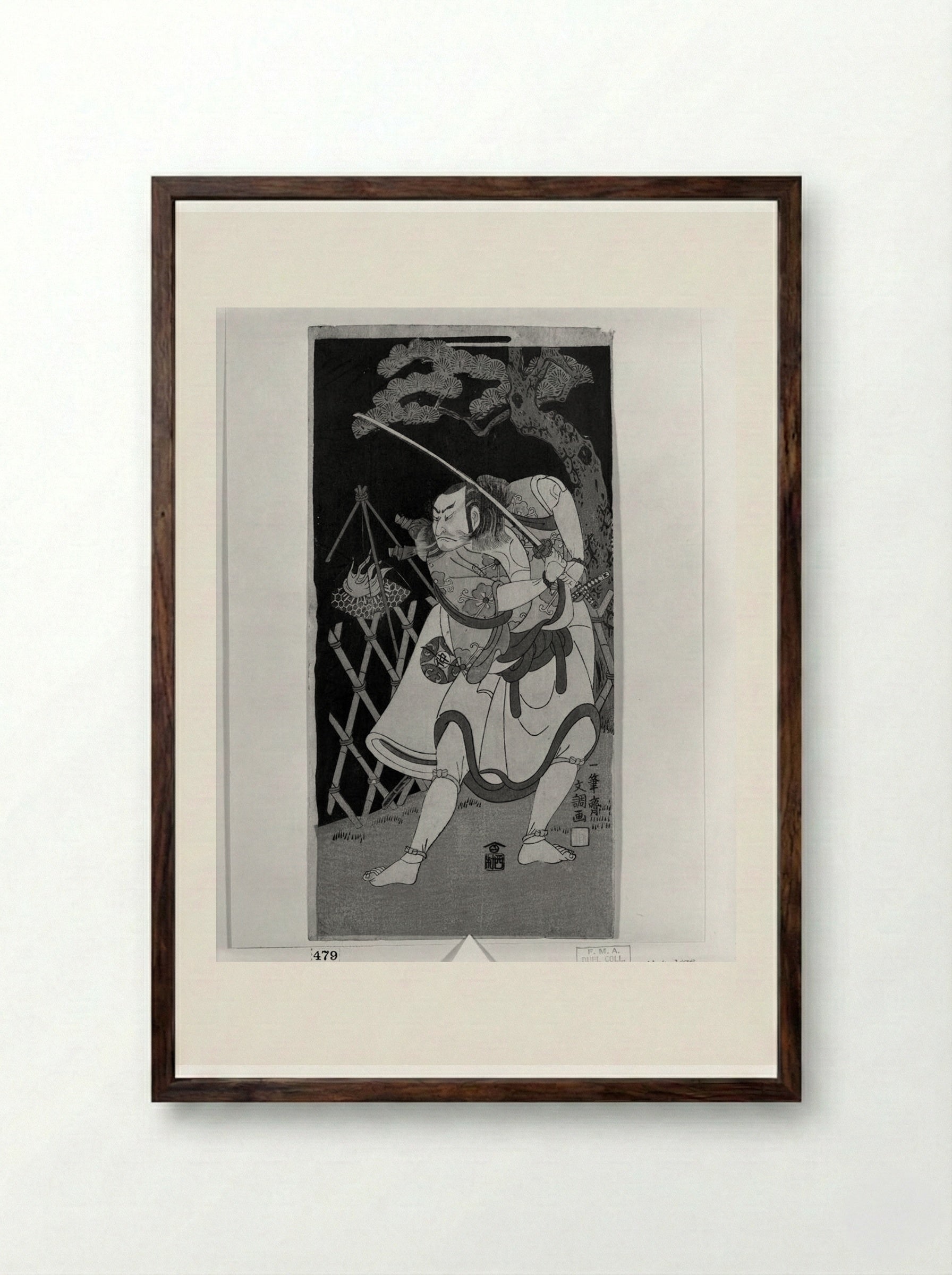 Actor Nakamura Nakazō Drawing a Sword - Ippitsusai Bunchō - Framed Print Dark Wood