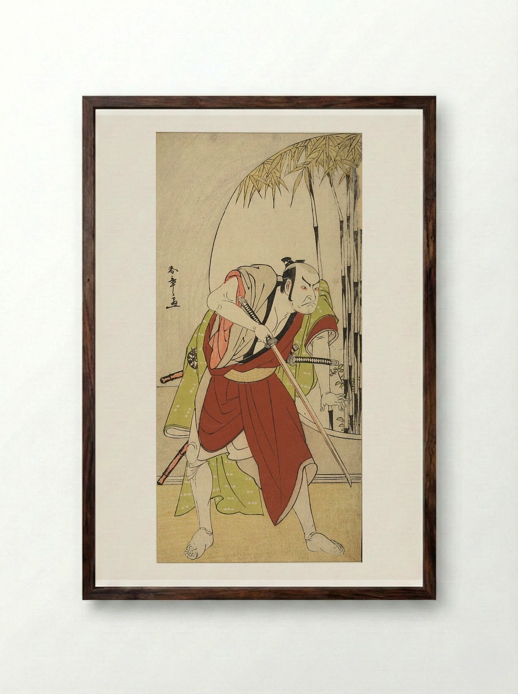Actor Nakamura Nakazō I as Teraoka Heiemon - Katsukawa Shunshō - Framed Print Dark Wood