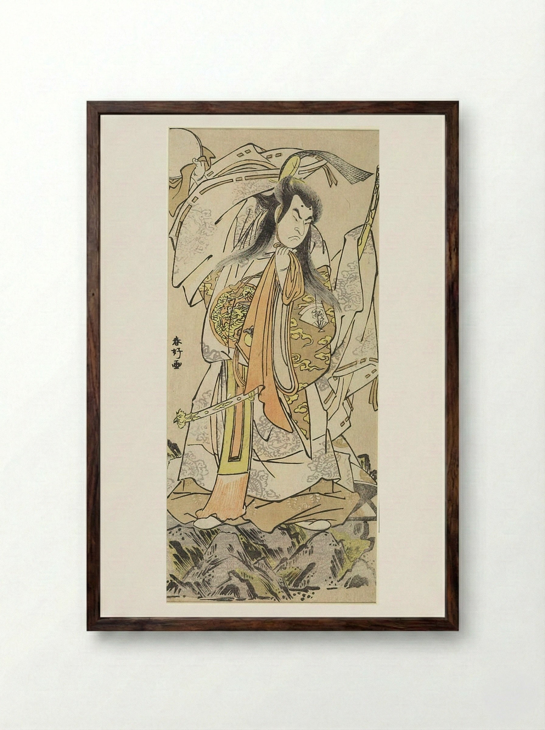 Actor Onoe Matsusuke as Tenjin Sugawara Michizane - Katsukawa Shunkō - Framed Print Dark Wood