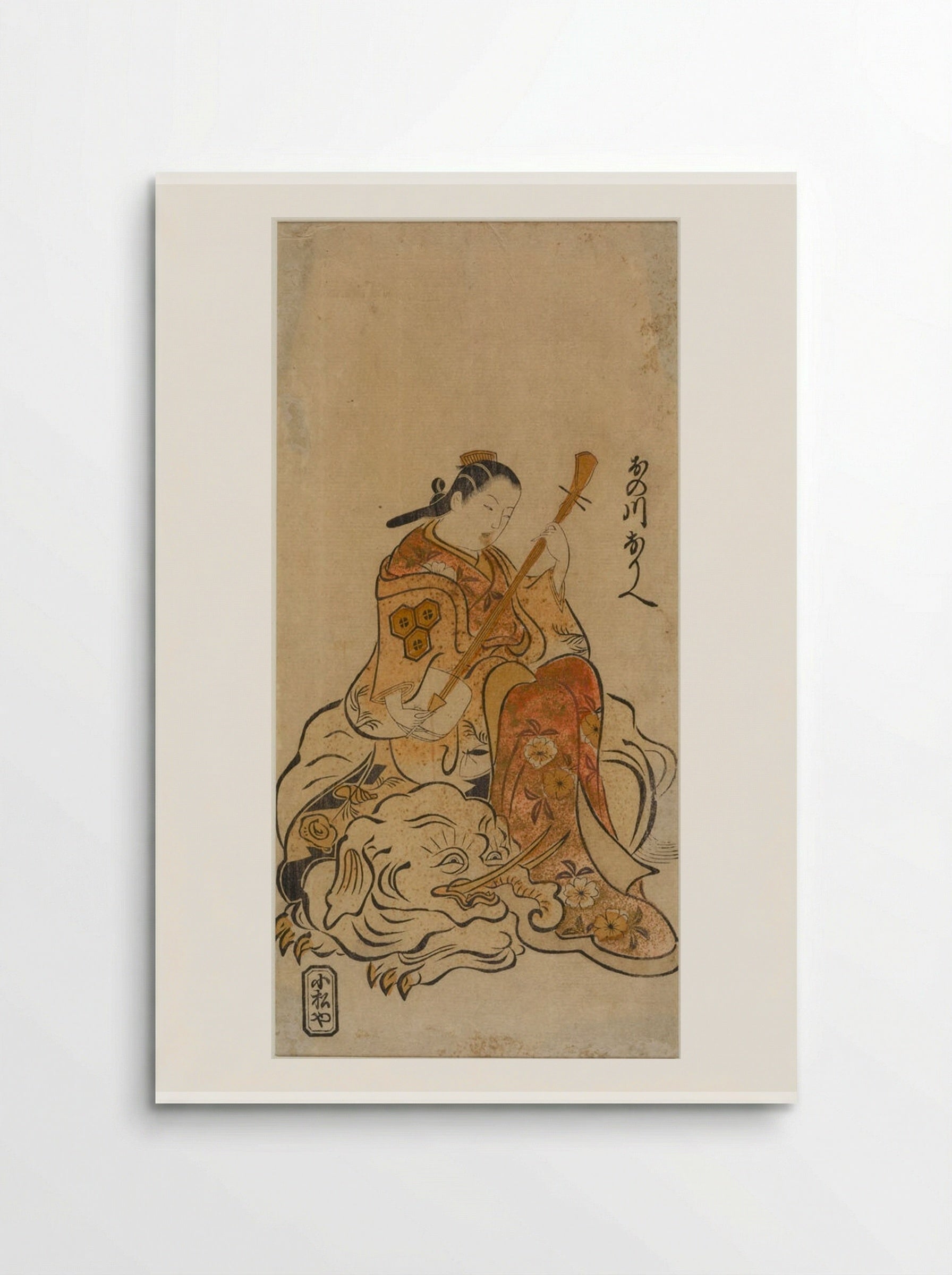 Actor Onogawa Orie as a Courtesan Parodying the Bodhisattva Samantabhadra - Okumura Masanobu - Poster