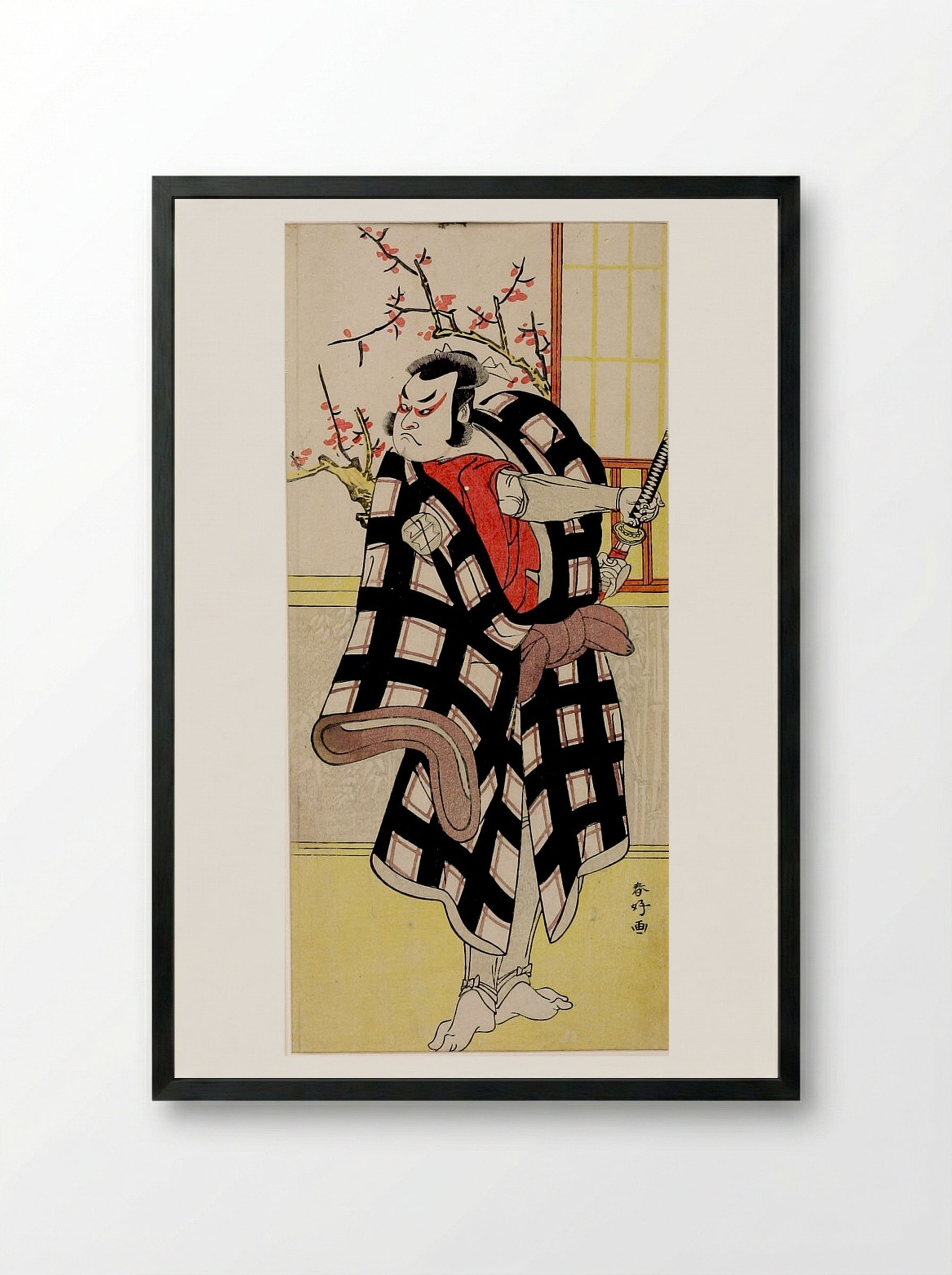 Actor Sakata Hangorō III as a Wrestler - Katsukawa Shunkō - Framed Print Black