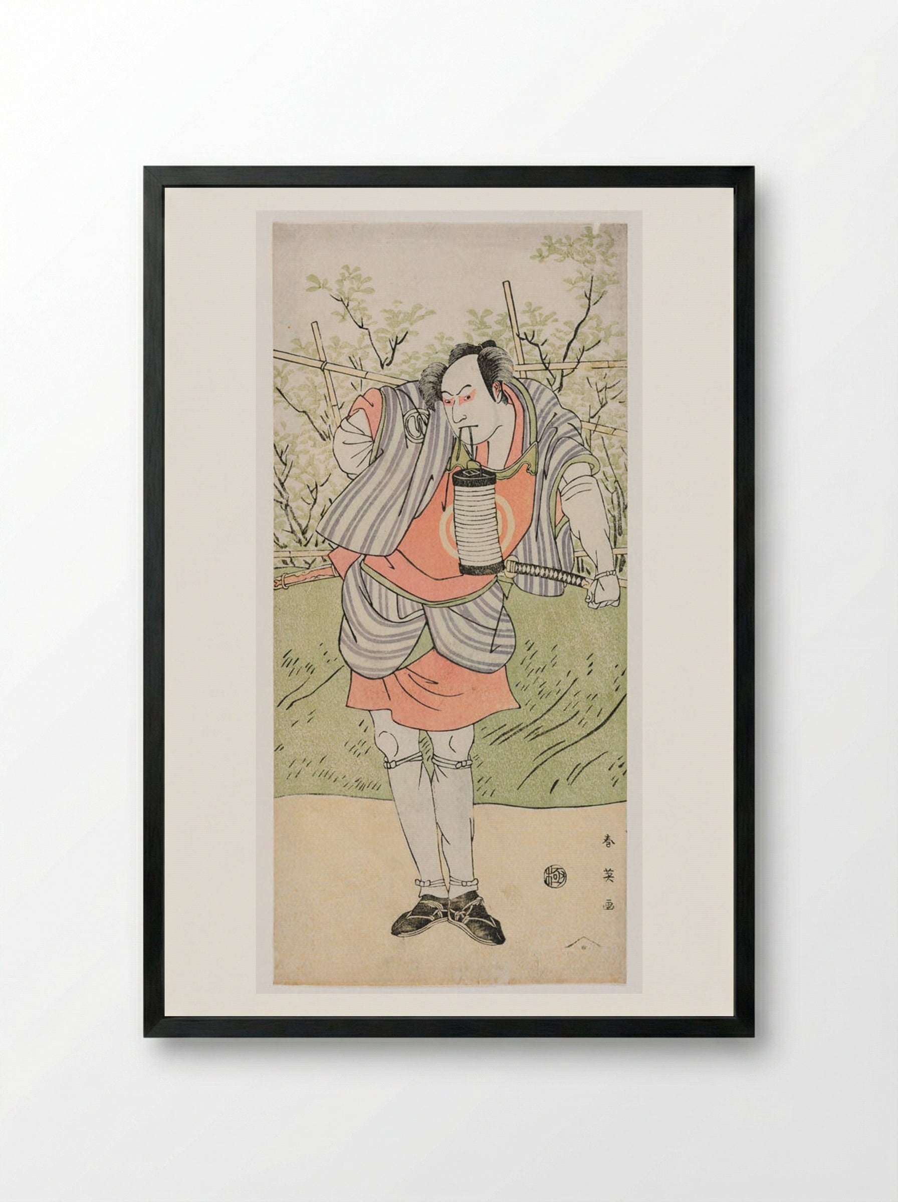 Actor Sawamura Sōjūrō 2nd as Kujaku Saburo - Katsukawa Shun'ei - Framed Print Black