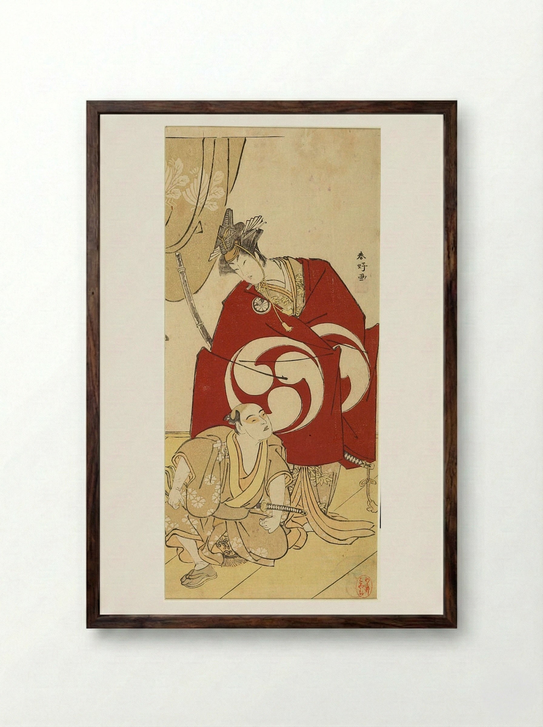 Actor Segawa Kikujirō and Boy Actor - Katsukawa Shunkō - Framed Print Dark Wood