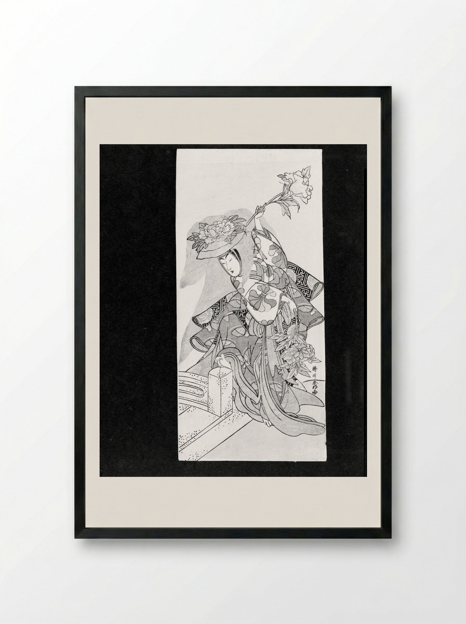 Actor Segawa Kikunojō 3rd as a Shakkyo Dancer - Katsukawa Shunkō - Framed Print Black