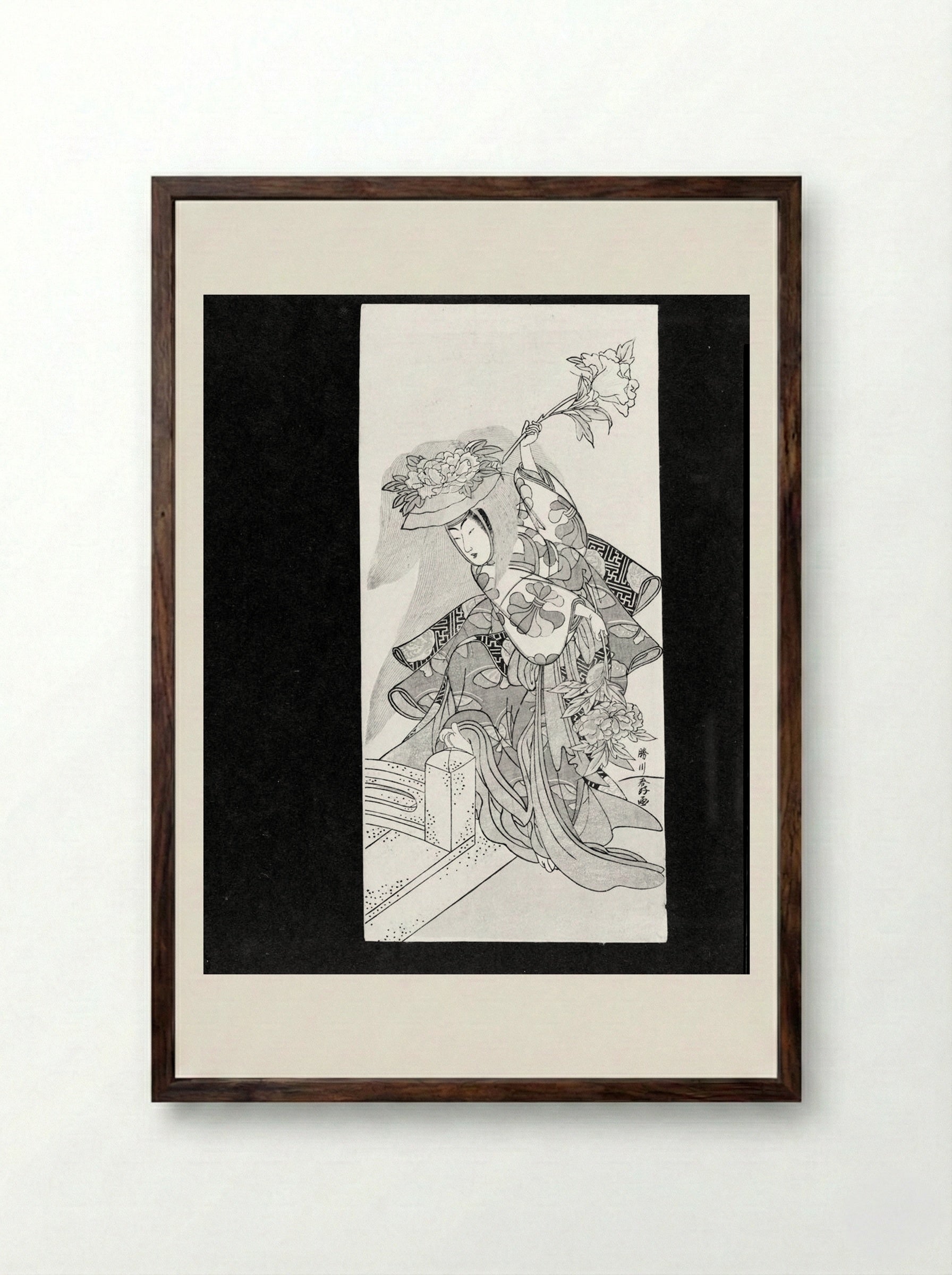 Actor Segawa Kikunojō 3rd as a Shakkyo Dancer - Katsukawa Shunkō - Framed Print Dark Wood