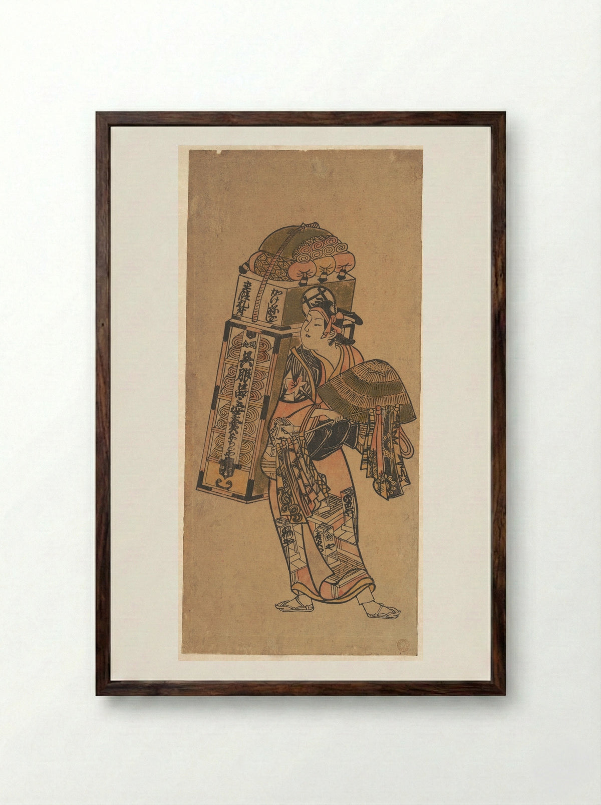 Actor as a Peddler of Dry Goods - Okumura Toshinobu - Framed Print Dark Wood