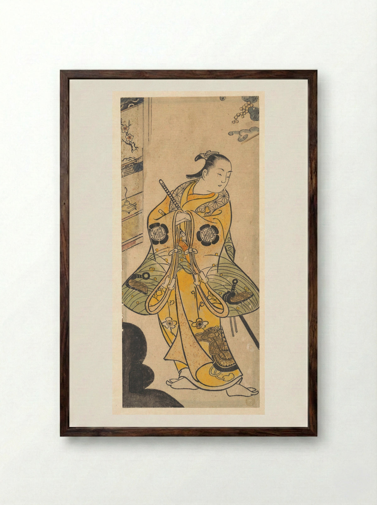 Actor as a Samurai Youth - Torii Kiyotada - Framed Print Dark Wood