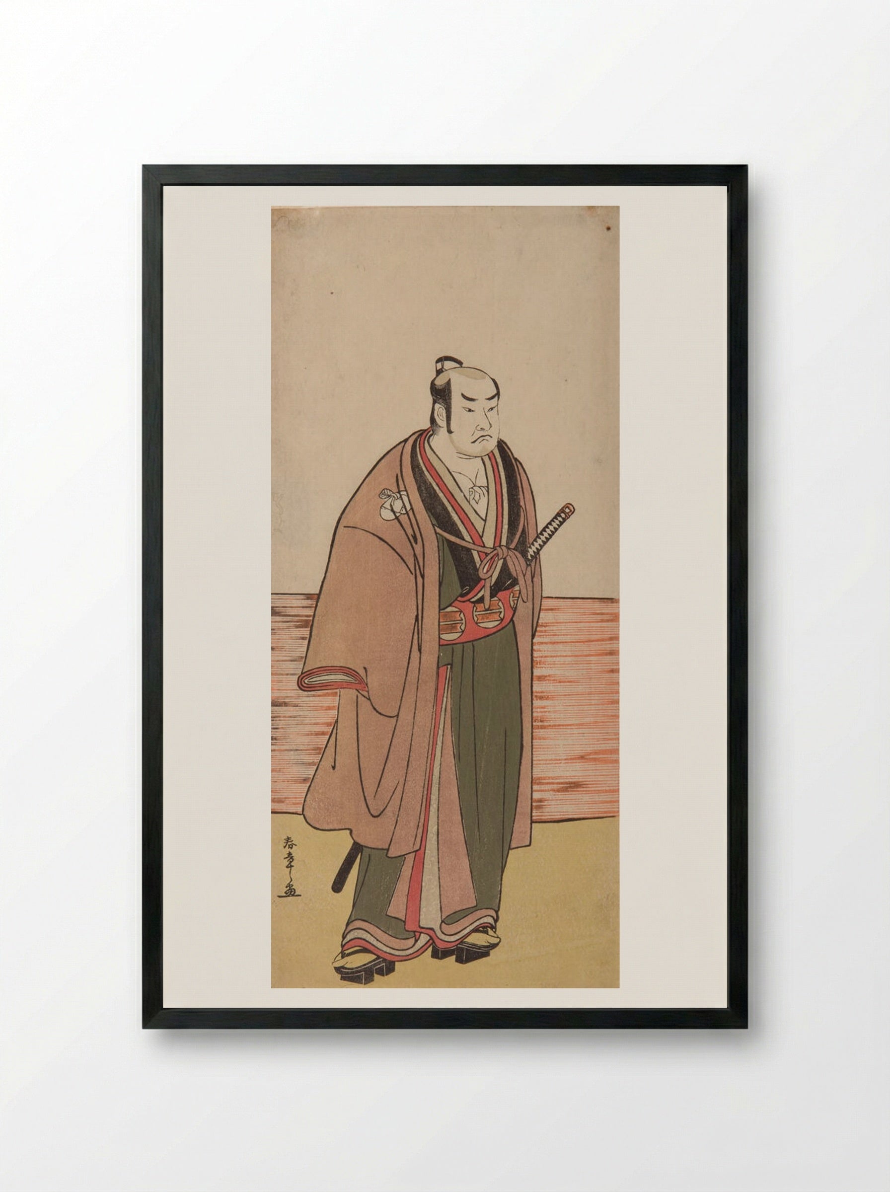 Actor in the play Hatsumombi Kuruwa Soga - Katsukawa Shunshō - Framed Print Black