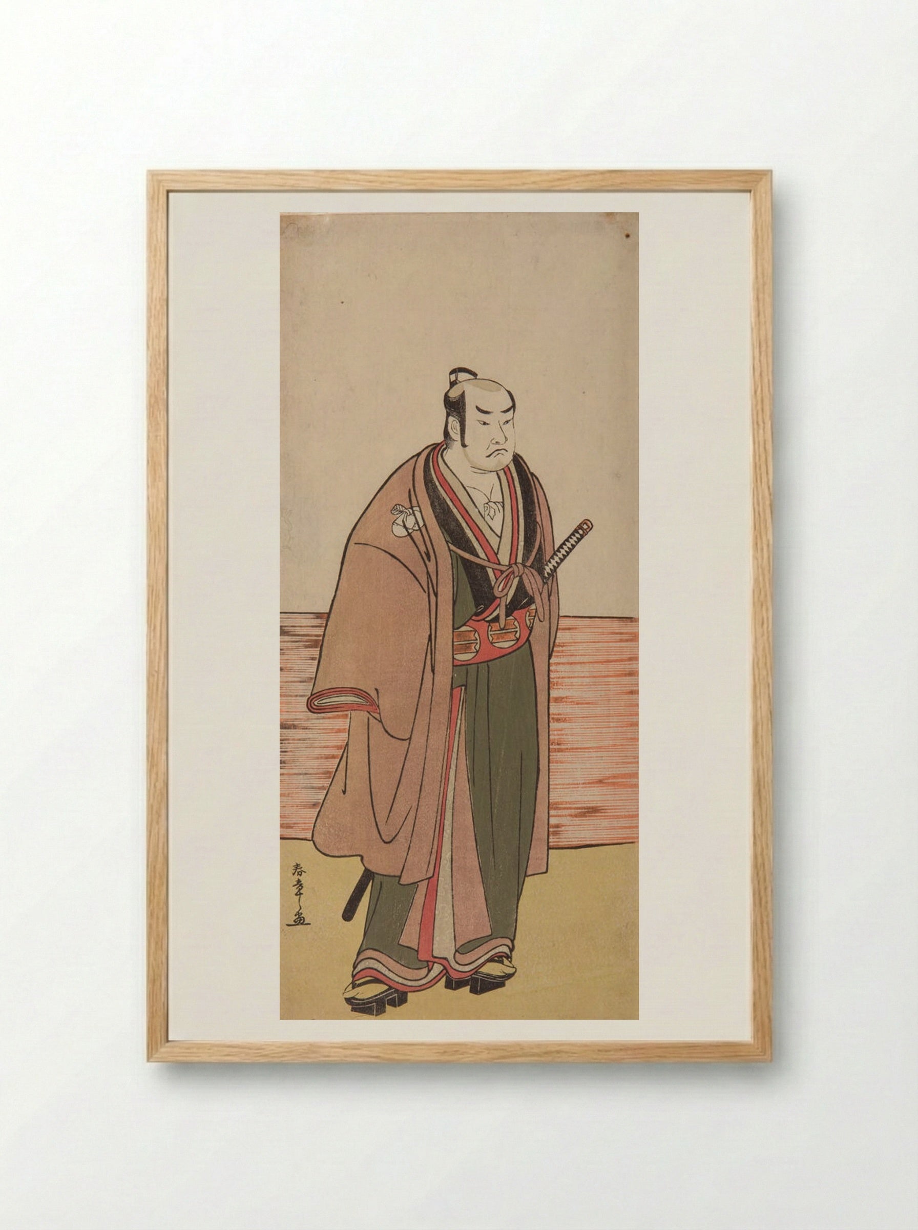 Actor in the play Hatsumombi Kuruwa Soga - Katsukawa Shunshō - Framed Print Wood